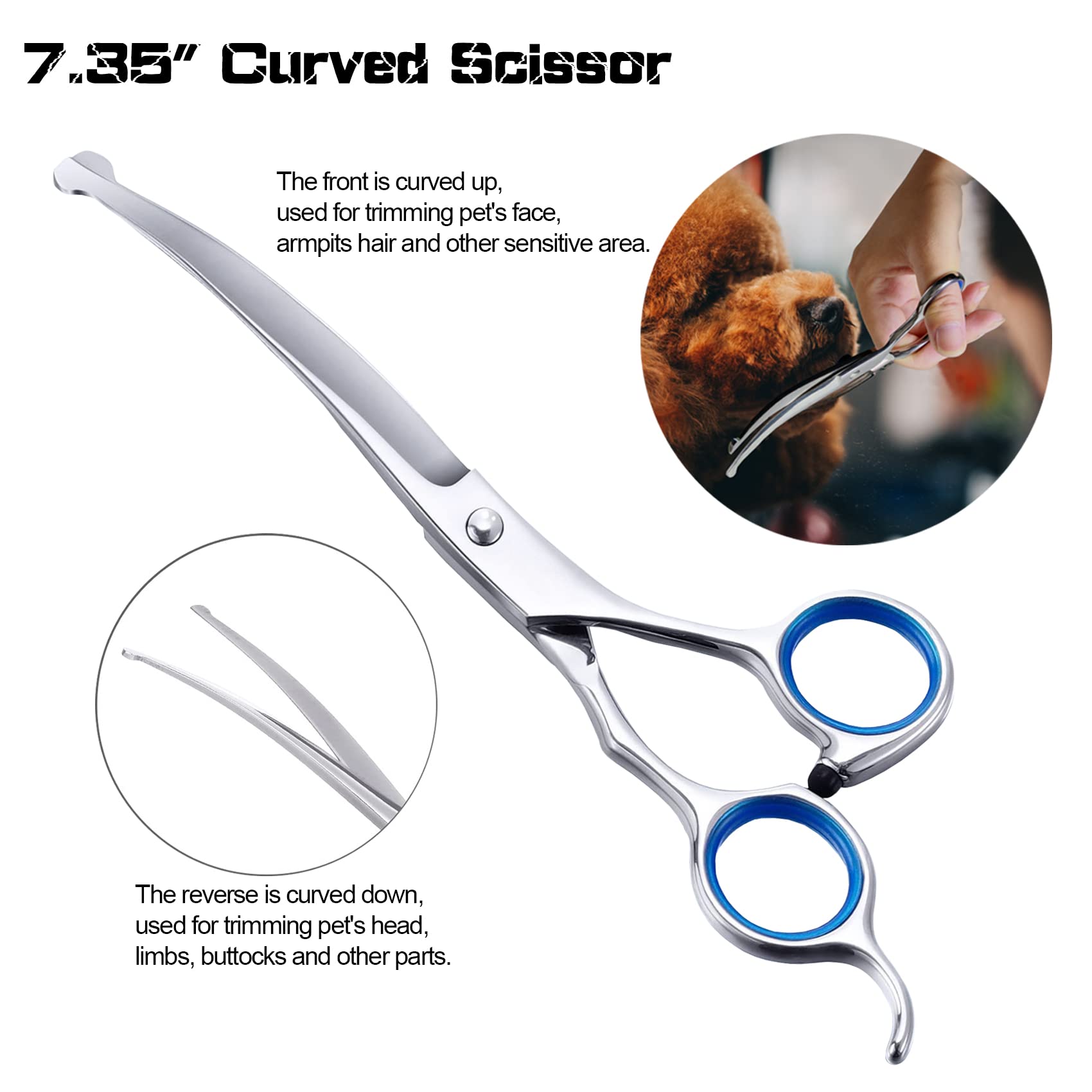 Scedream Dog Grooming Scissors For Dogs With Safety Round Tips, 5 In 1 Dog Scissors For Grooming, Curved Dog Grooming Scissors,P
