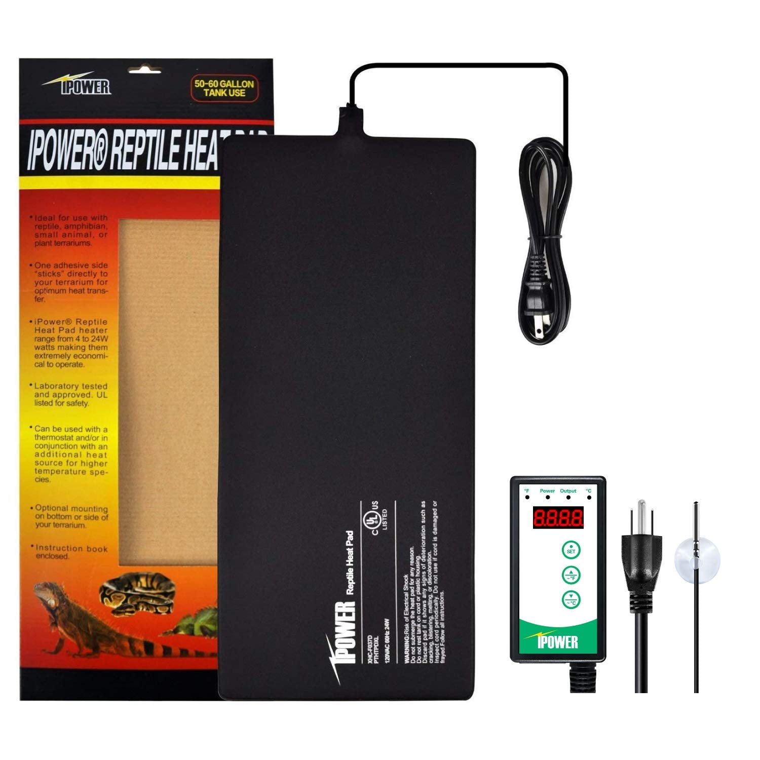 Ipower Pthtpdctrlv2Htpdxl 8''X18'' Reptile Heating Pad Under Tank Terrarium Heat Mat With Digital Thermostat Temperature Control