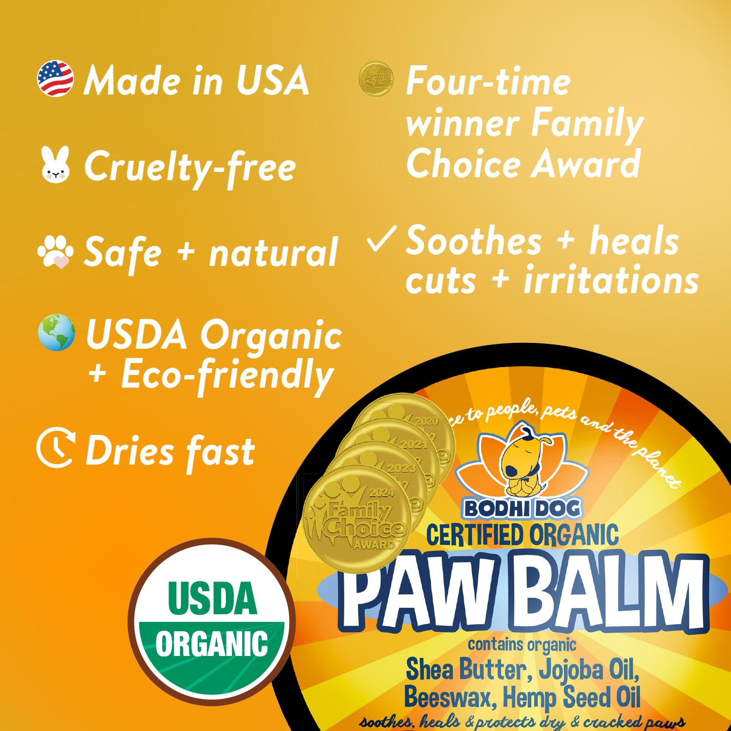 Bodhi Dog Paw Balm - Usda Certified Organic, Natural Healing & Soothing For Dry, Cracking, Rough Pet Paws- Protects, Restores, &
