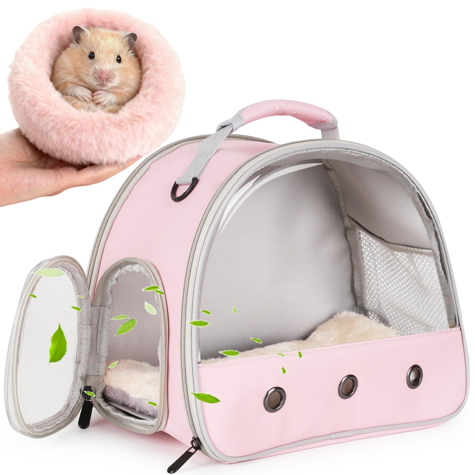 2-Pack Guinea Pig Carrier and Burrowing Bed, Portable Small Animal Cage with Clear Window, Plush and Fluffy Hideaway Pet Bed for