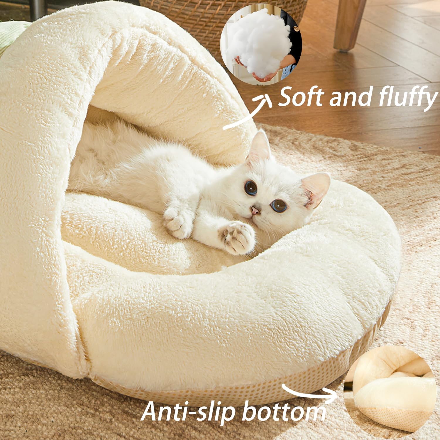 Cat Bed - Cat Cave Bed for Indoor Cats and Small Dogs, Cute Slipper Cat Cave Bed Cat House, Cozy & Soft Plush, Anti-Slip &Durabl