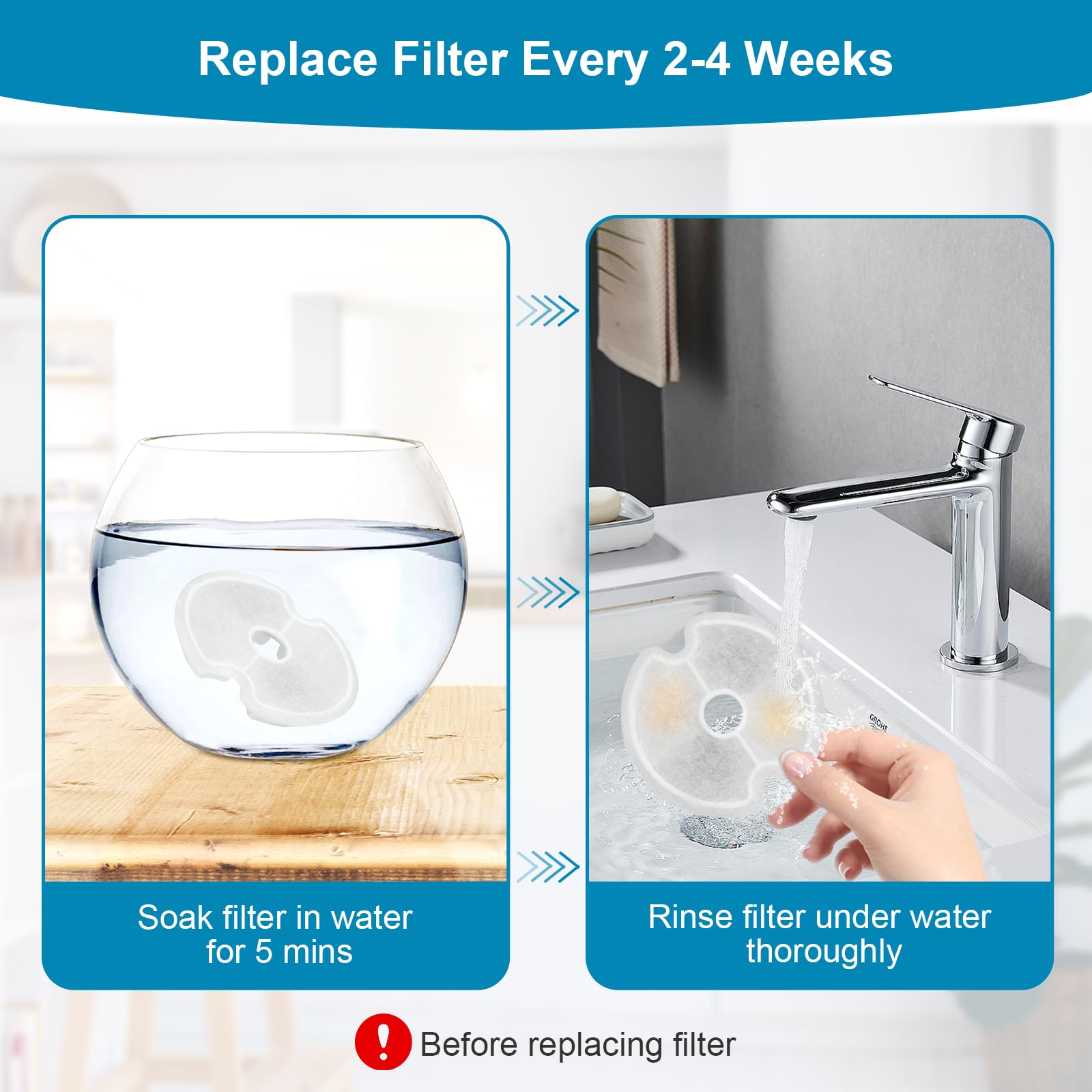 VinDox Cat Water Fountain Filters - 84oz/2.5L Stainless Steel, LED Night Light, 8 Packs