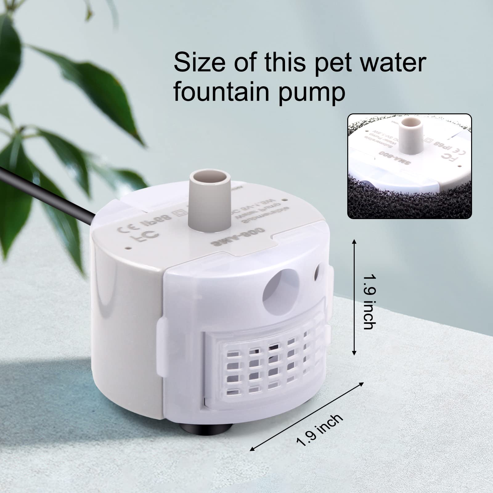 Cat Water Fountain Pump For 3.2L/108Oz Stainless Steel Cat Water Fountain And 67Oz/2L Stainless Steel Cat Fountain, Petilog Pet Fountain Pump, Ultra Quiet Cat Fountain Pump