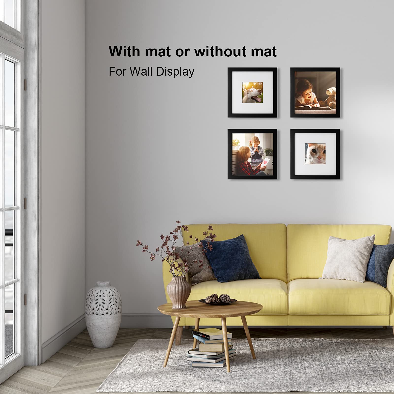 Egofine 8x8 Black Picture Frame - Solid Wood, Table Top & Wall Mount Display, Perfect for Photos and Art
