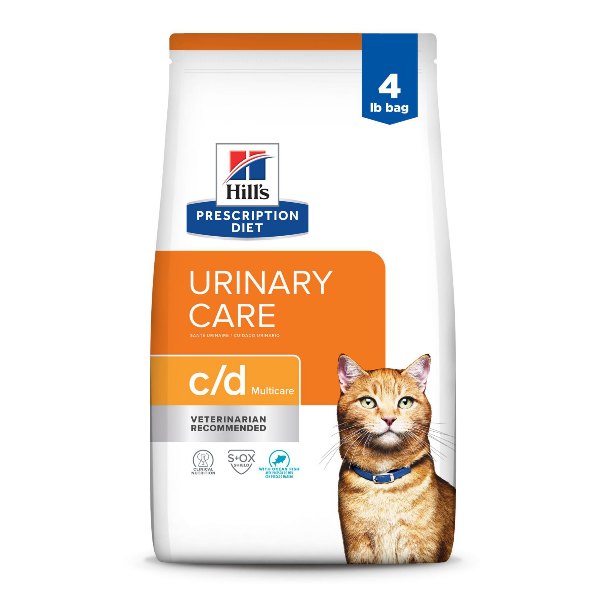 Hills Prescription Diet c/d Multicare Urinary Care with Ocean Fish Dry Cat Food, Veterinary Diet, 4 lb. Bag