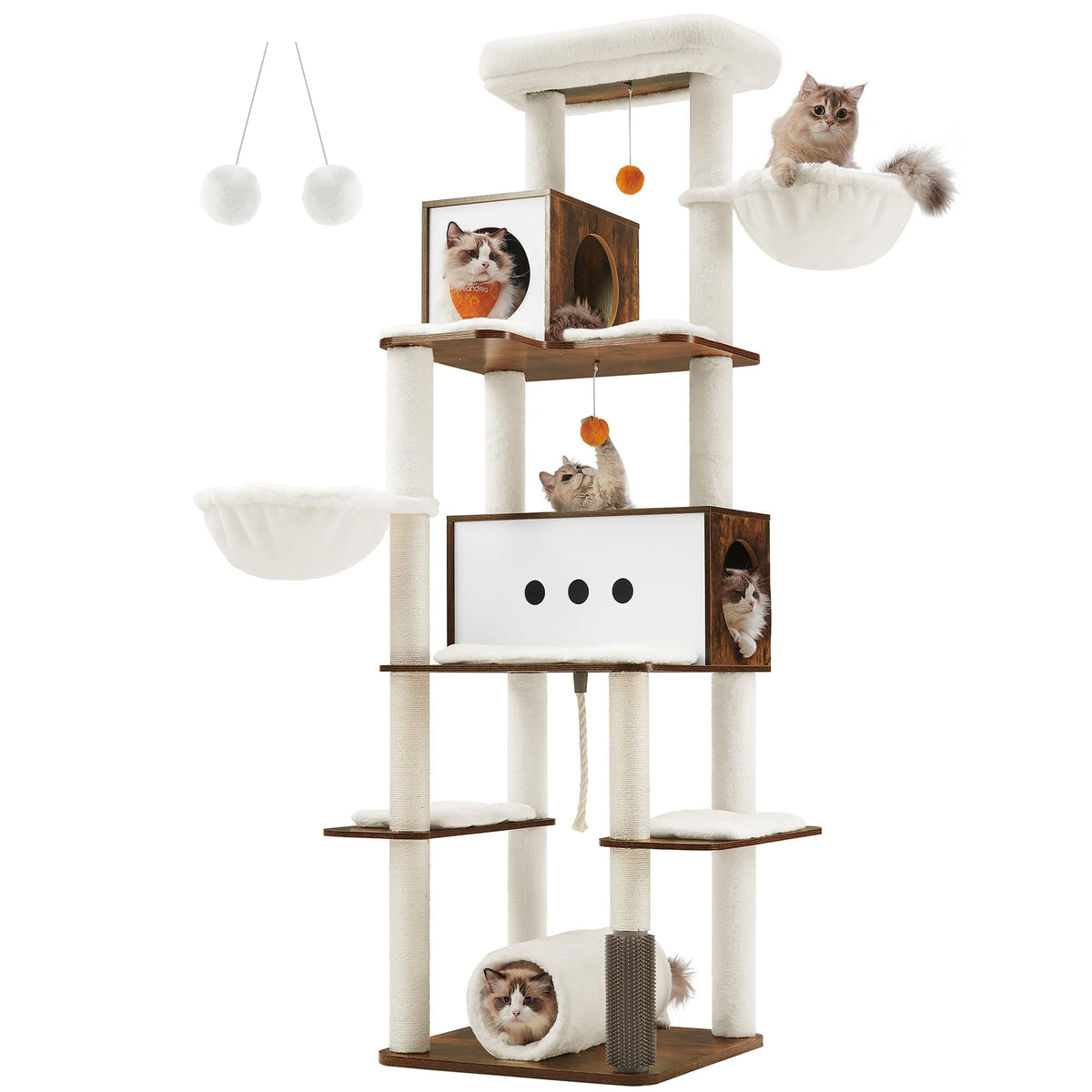 Feandrea Cat Tree, 77.5-Inch Tall Modern Cat Tower For Large Indoor Cats, Multi-Level Cat Condo With 2 Caves, 2 Hammocks, 4 Scra