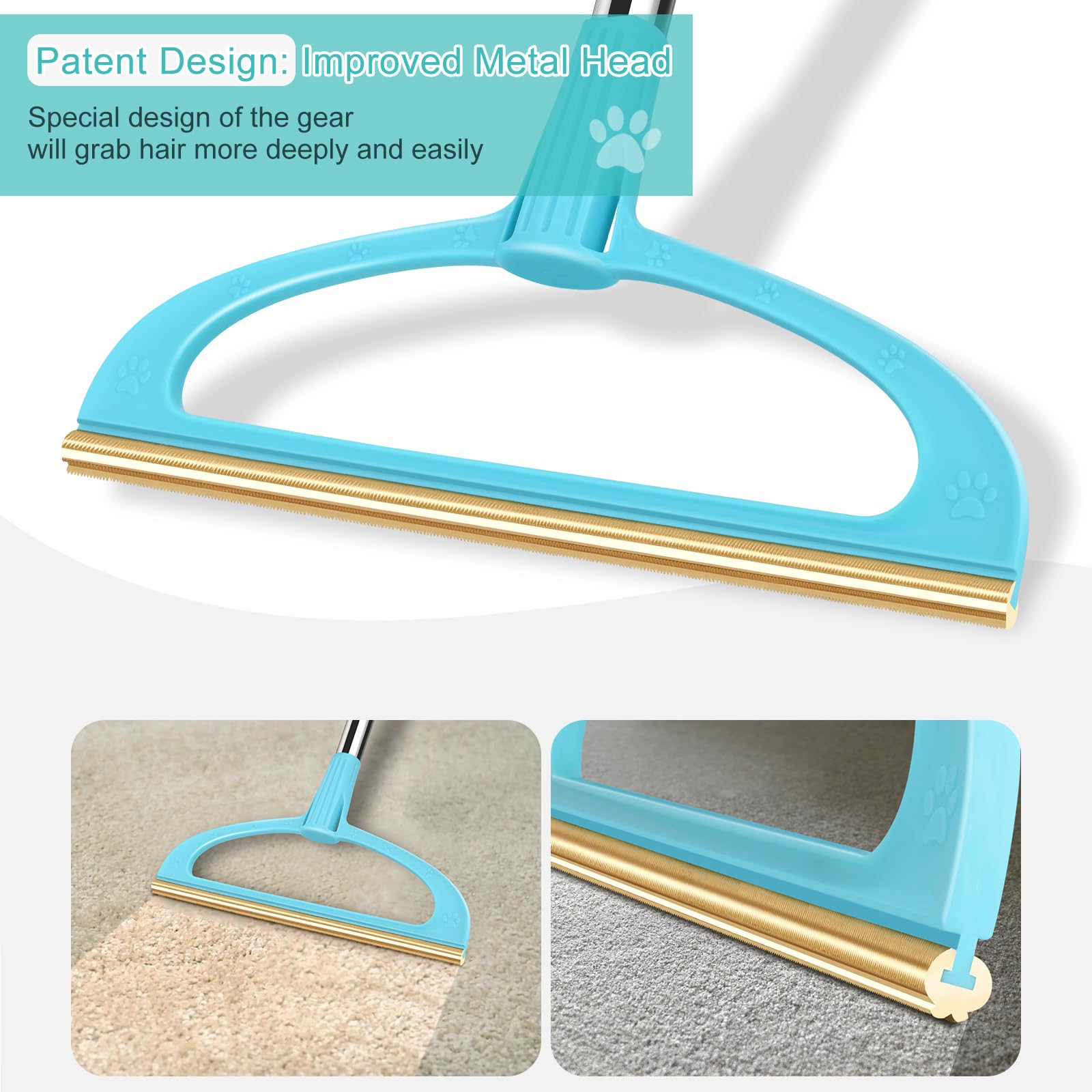 Tosmal Carpet Rake For Pet Hair Removal, Reusable Pet Hair Removal Tool 56    Adjustable Long Handle Pet Hair Removal Broom, Cat