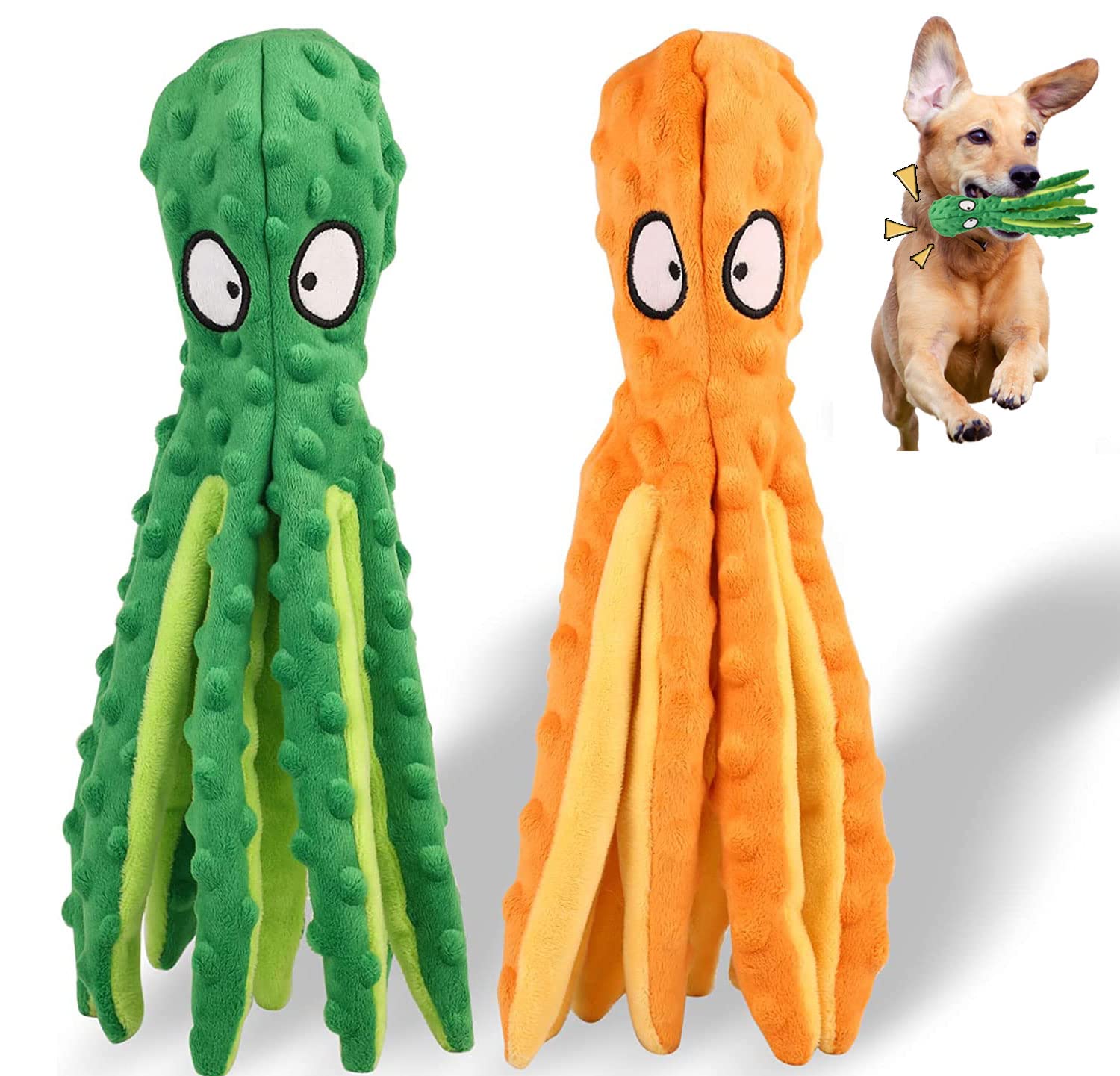 yongjoy Squeaky Dog Toys, Crinkle Interactive Plush Chew Dog Toy Octopus for Hide and Seek and Puppy Teething, Perfect for Puppi