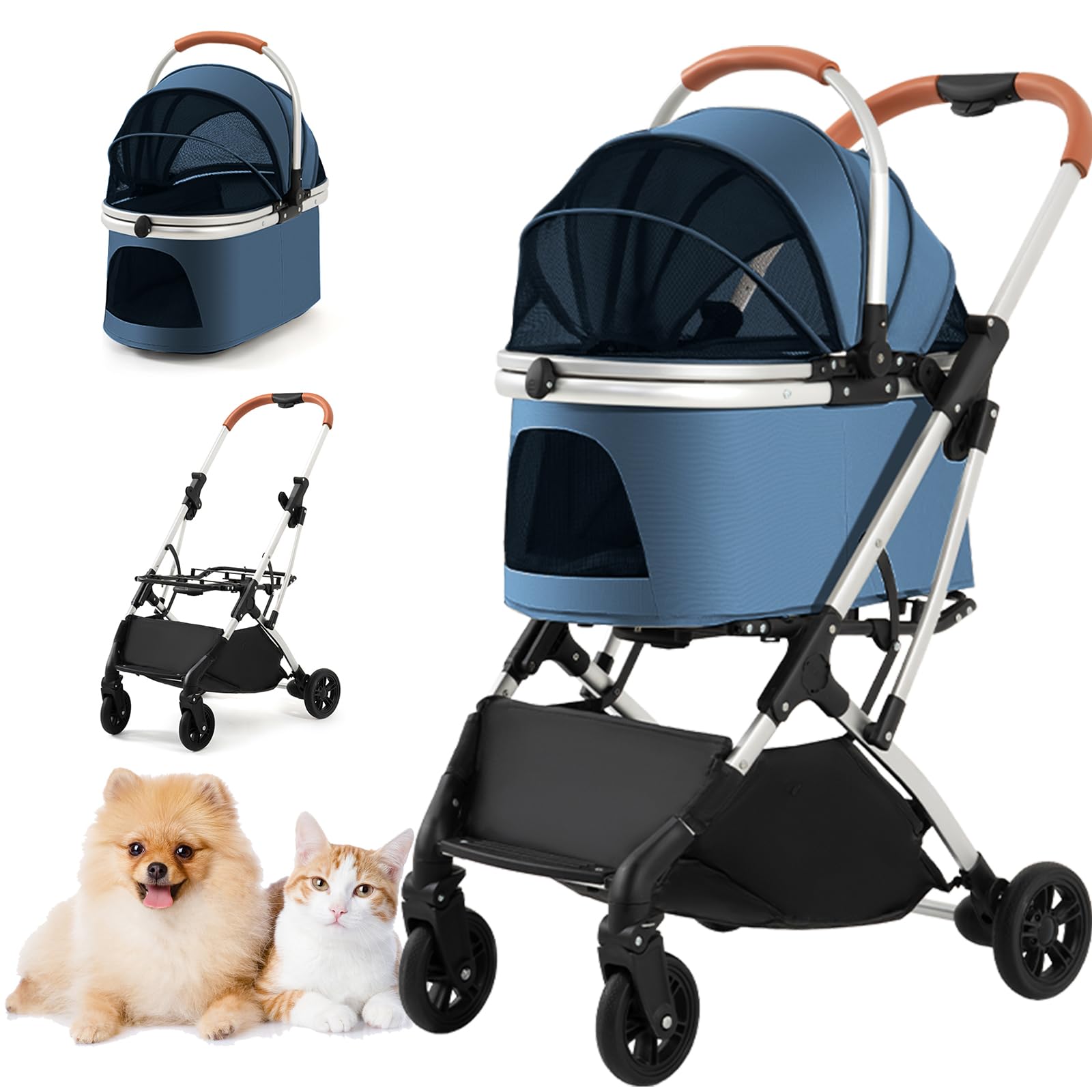 Pet Carrier Stroller 4 Wheels - Easy-Fold Dog Cat Stroller For Small Medium Dog Cats Carrier, Travel Folding Carrier Breathable 