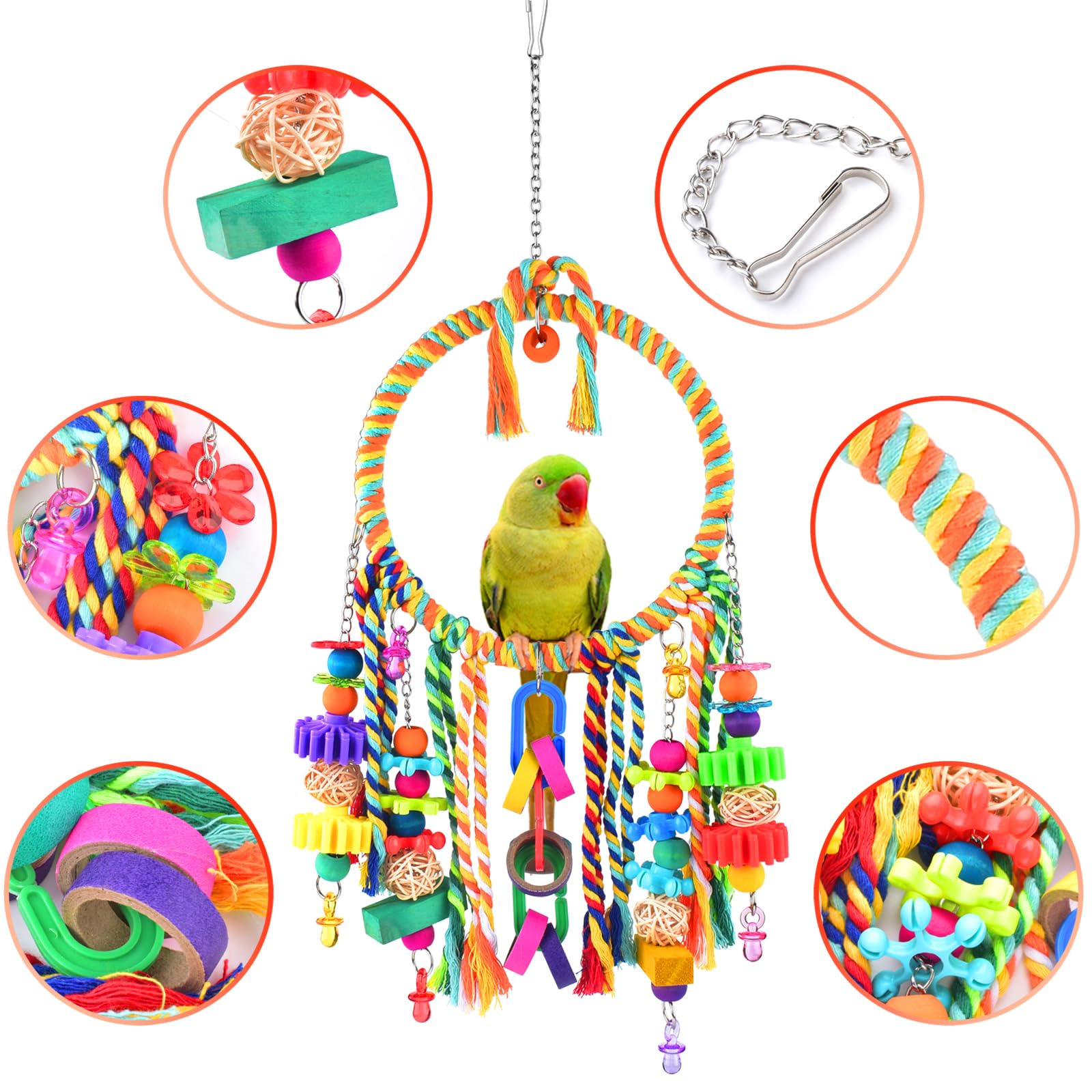 Katumo Bird Toys, Bird Swing Toy Bird Perch With Colorful Chewing Toys, Suitable For Lovebirds, Finches, Parakeets, Budgerigars, Conure Ect Small Birds