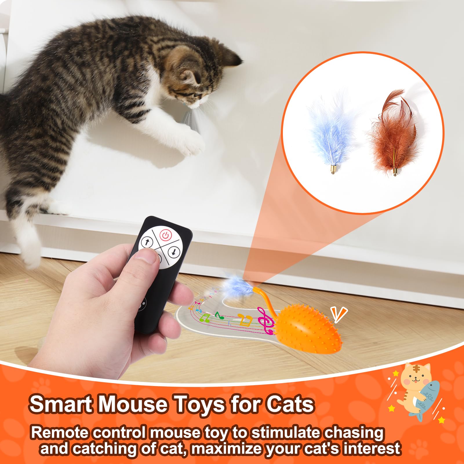 Mity Rain Cat Interactive Toys For Indoor Cats, Remote Control Toy With Feather Tails, Cat Automatic Toy For Cats Exercise Catch