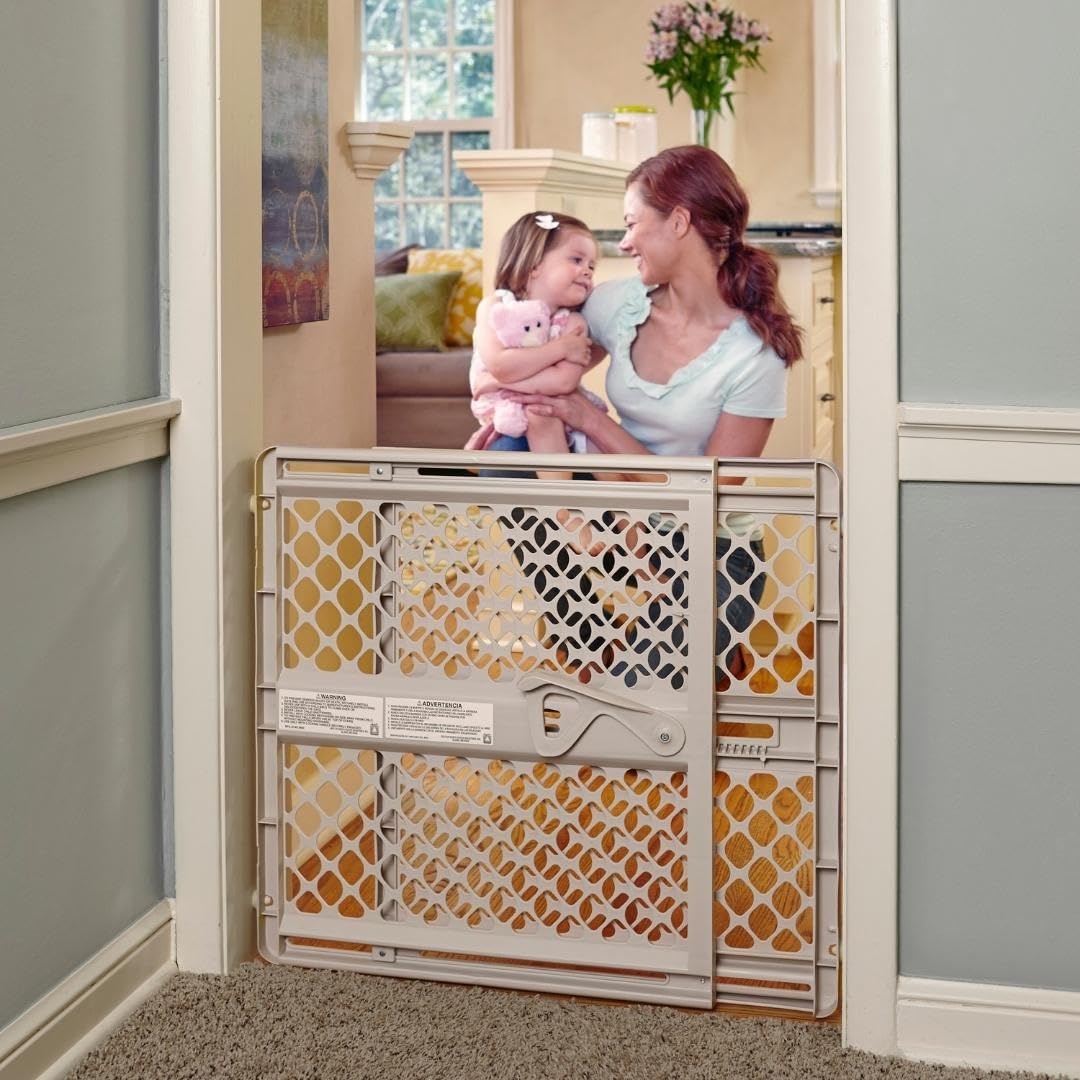 Toddleroo By North States Supergate Ergo Child Gate, Baby Gate For Stairs And Doorways. Includes Wall Cups. Pressure Or Hardware Mount. Made In Usa. (26' Tall, Sand)