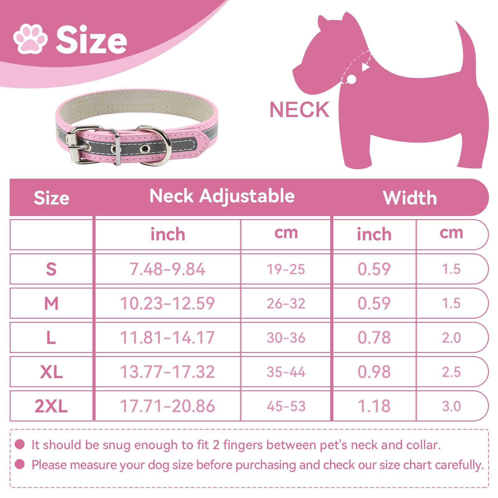 Petcare Reflective Dog Collar With Cute Paw Rivet Studded Funny Soft Pu Leather Adjustable Puppy Dog Collars For Small Medium Large Dogs Cats (Pink,Small)