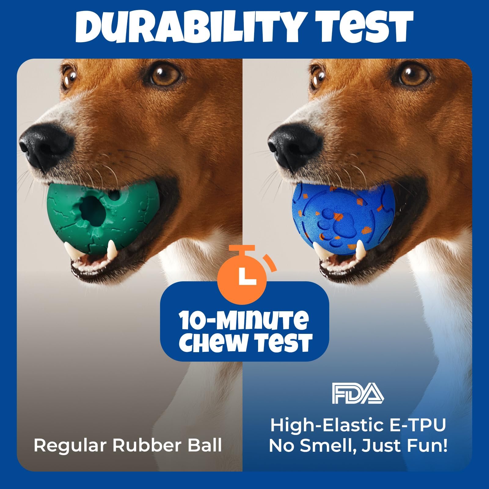 Fsitego Interactive Dog Ball - Auto Rolling, Bouncy & Rechargeable, for Small to Large Dogs, Blue, Model F-DTB-BLUE