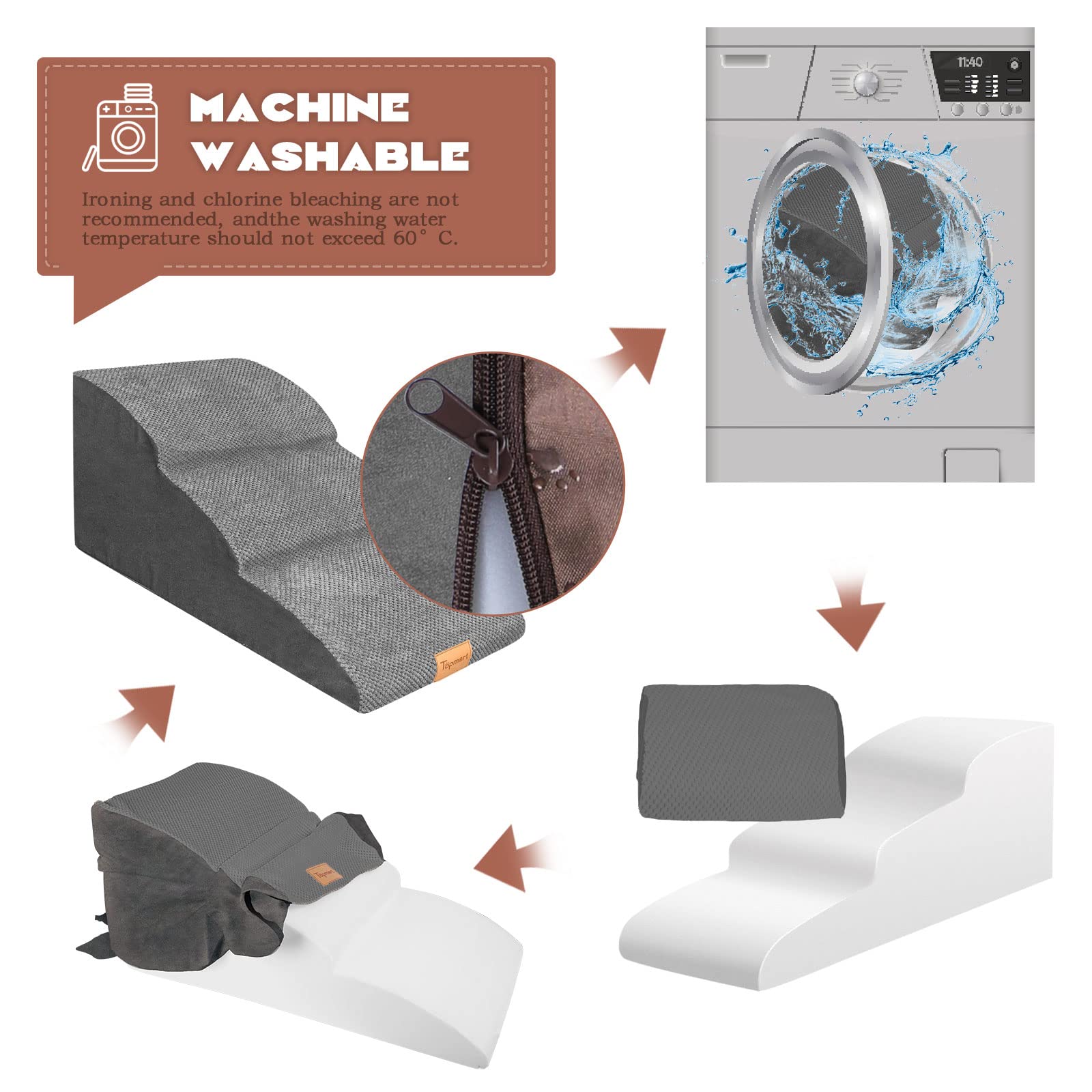 Topmart High Density Extended Foam Dog Ramp&Steps 3 Tiers,15.7'' High,Non-Slip Dog Stairs With Waterproof Cover,Soft Foam Pet La