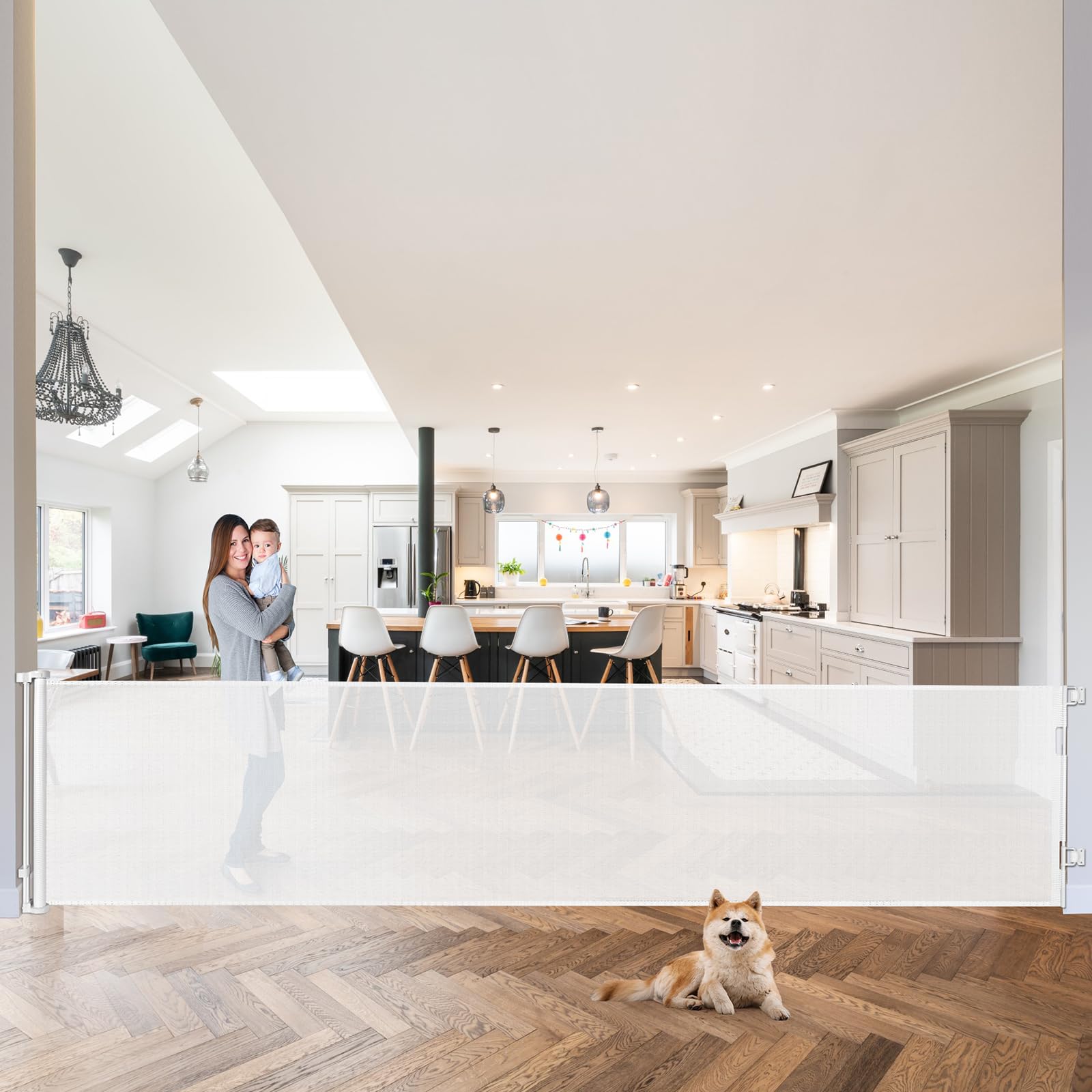 Moms Choice Awards Winner - 120 Inch Extra Wide Baby Gate for Doorway Extra Long Retractable Puppy Gates for The House Mesh Lar