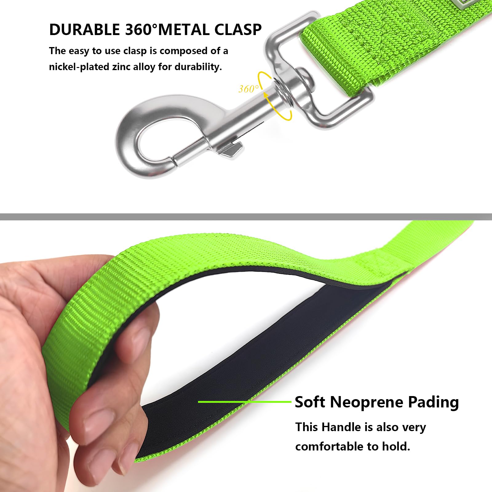 Penseepet Basic Dog Leashes 6 Ft Padded Handle Nylon Dogs Leashes For Large Dogs Green