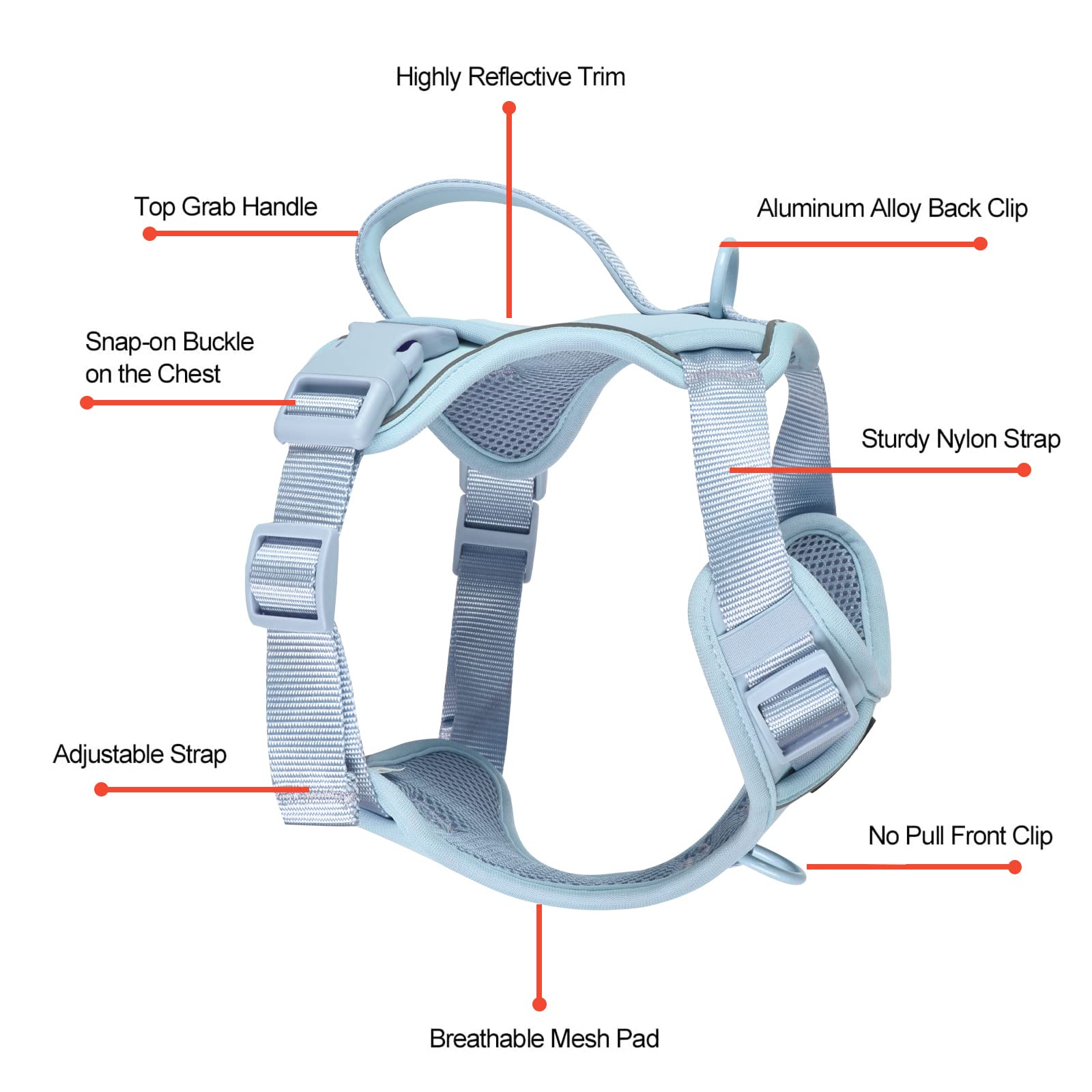Petmolico Dog Harness For Medium Dogs No Pull, Cute Dog Harness With Two Leash Clips And Soft Handle, Reflective Easy Walk Dog H