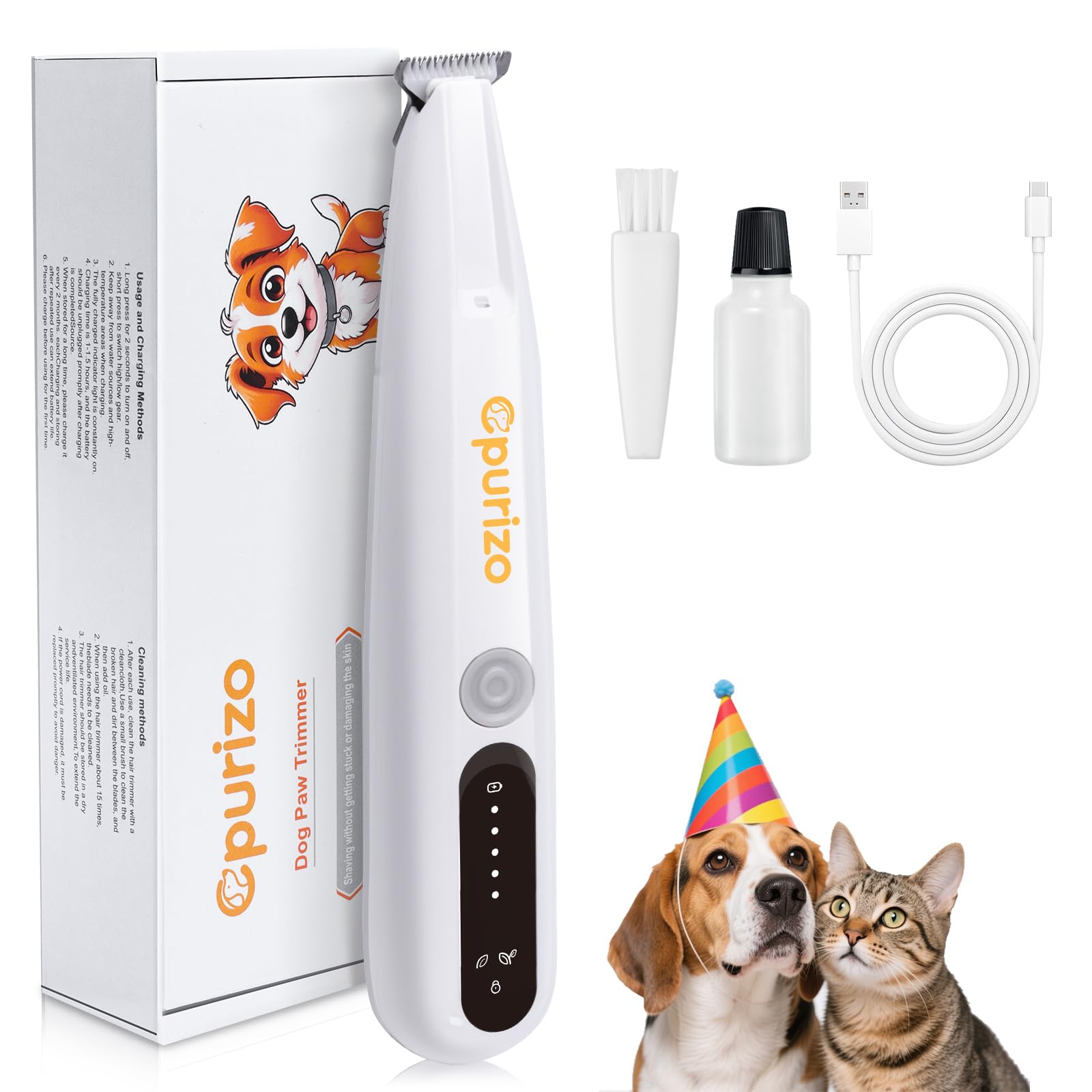 Cpurizo Dog Paw Trimmer with Led Display, 35db Dogs Grooming Clippers Kit with Led Light, Waterproof, Rechargeable Paw Trimmer f