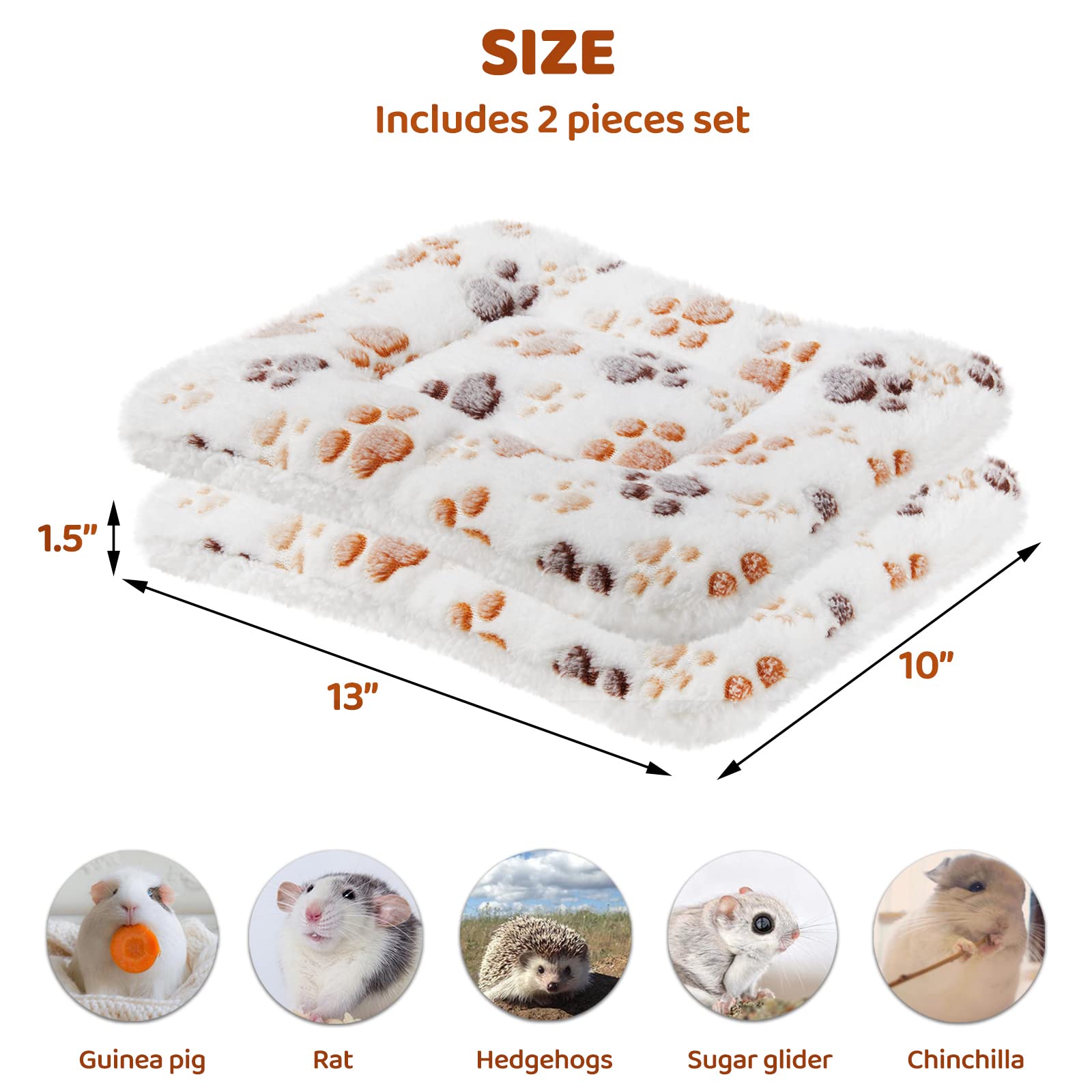 Amakunft 2 Pack Of Square Plush Guinea Pig Pillow, Cozy Hamsters Sugar Glider Hedgehog Sleep Bed, Rabbit Cage Accessories Mat (Paw, Medium)