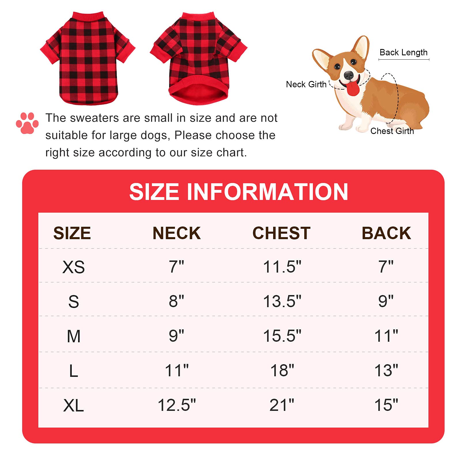 Buffalo Plaid Fleece Sweater for Small Dogs - Soft Thickening Warm Puppy Clothes for Girl & Boy (S)