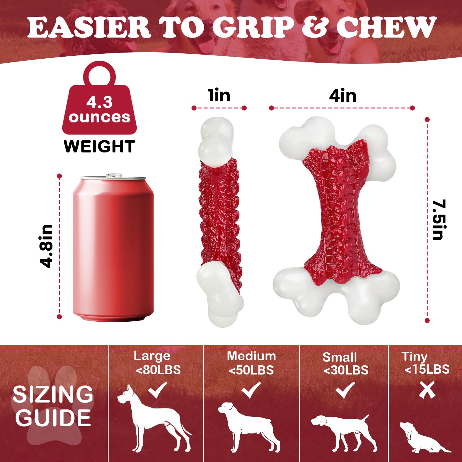 Kseroo 10-Pack Tough Dog Toys, Toys for Aggressive Chewers Large Breed, Chew Dogs, Bone Toy Nylon Dogs Almost Indestructible