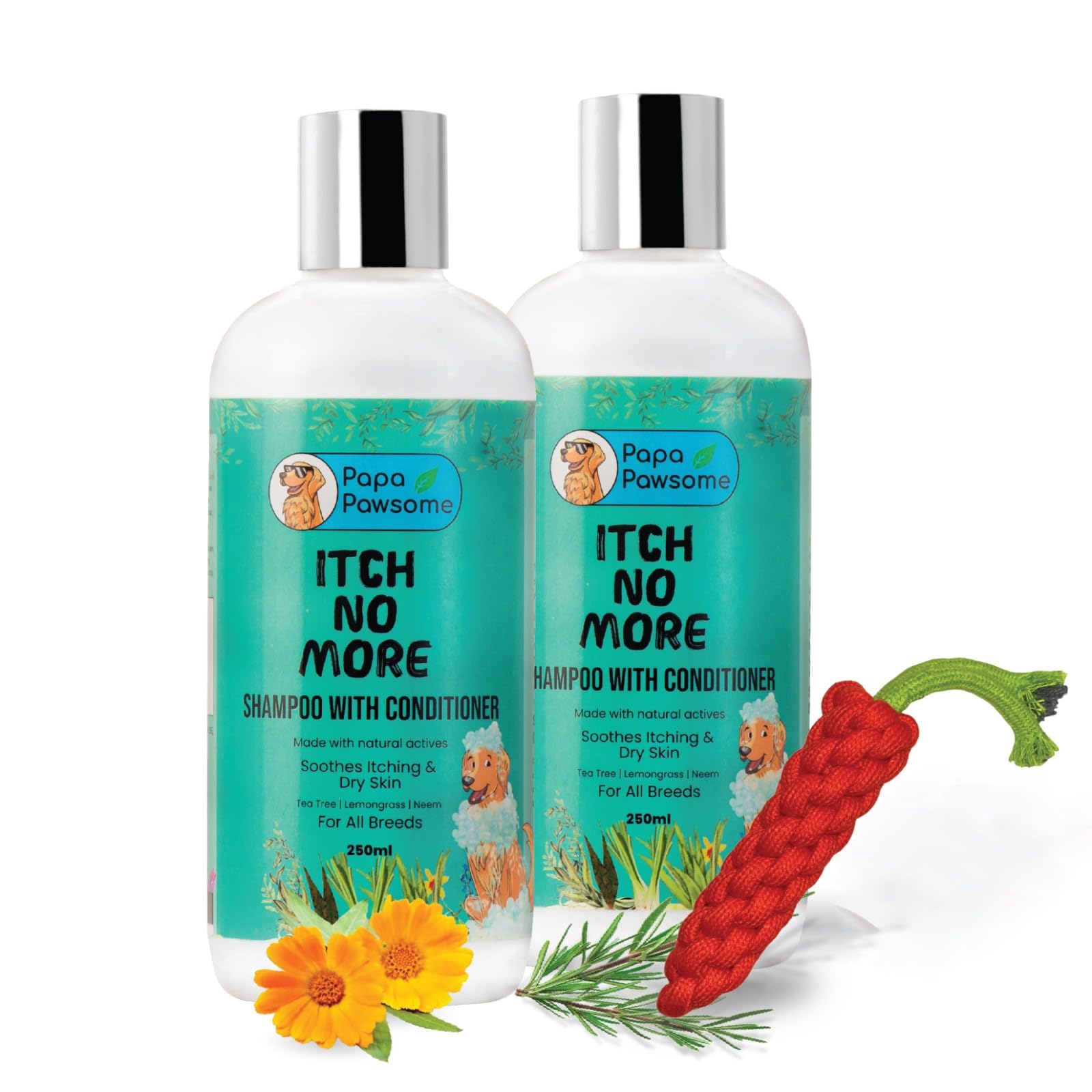 Papa Pawsome Itch No More 2-In-1 Dog Shampoo & Conditioner With Natural Ingredients + Free Palm Brush | Anti-Fungal & Anti-Itchi