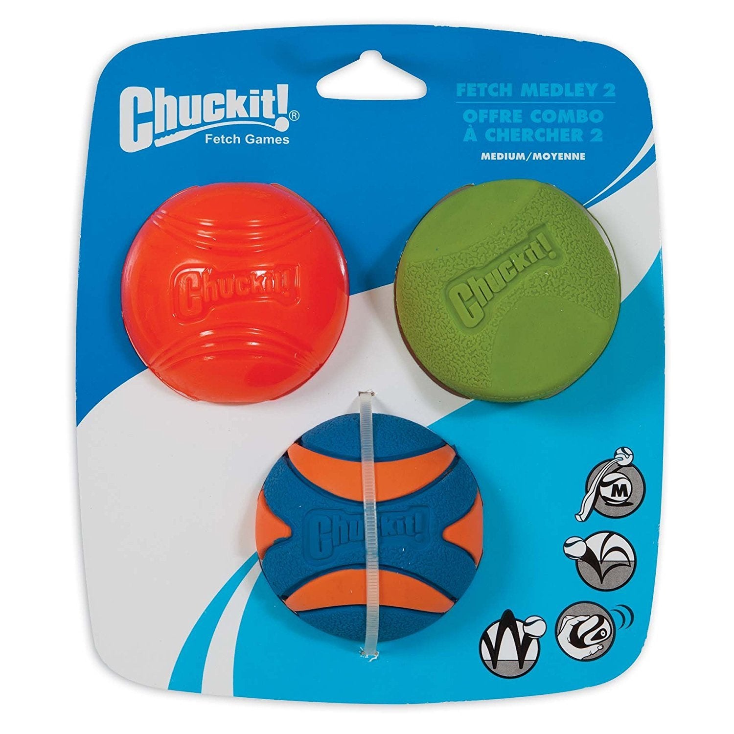 Chuckit! Fetch Medley Dog Ball Dog Toys, Medium (2.5 Inch) Pack Of 3, For Medium Breeds, Includes Erratic, Strato And Ultra Squeaker Balls