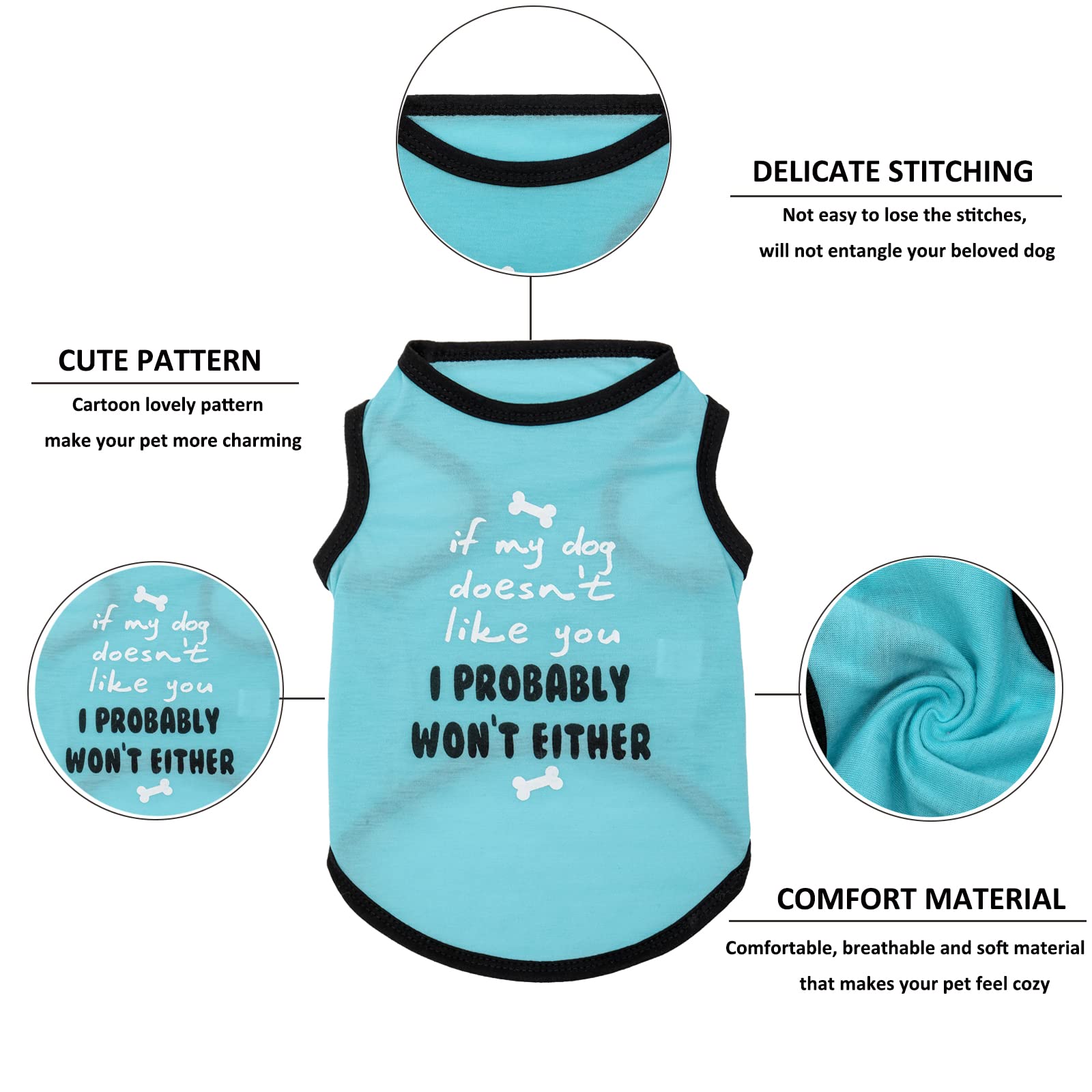 Katenpid Dog Shirts Pet Printed Clothes With Funny Letters Summer Pet T Shirts Cool Puppy Shirts Breathable Dog Outfit Soft Dog