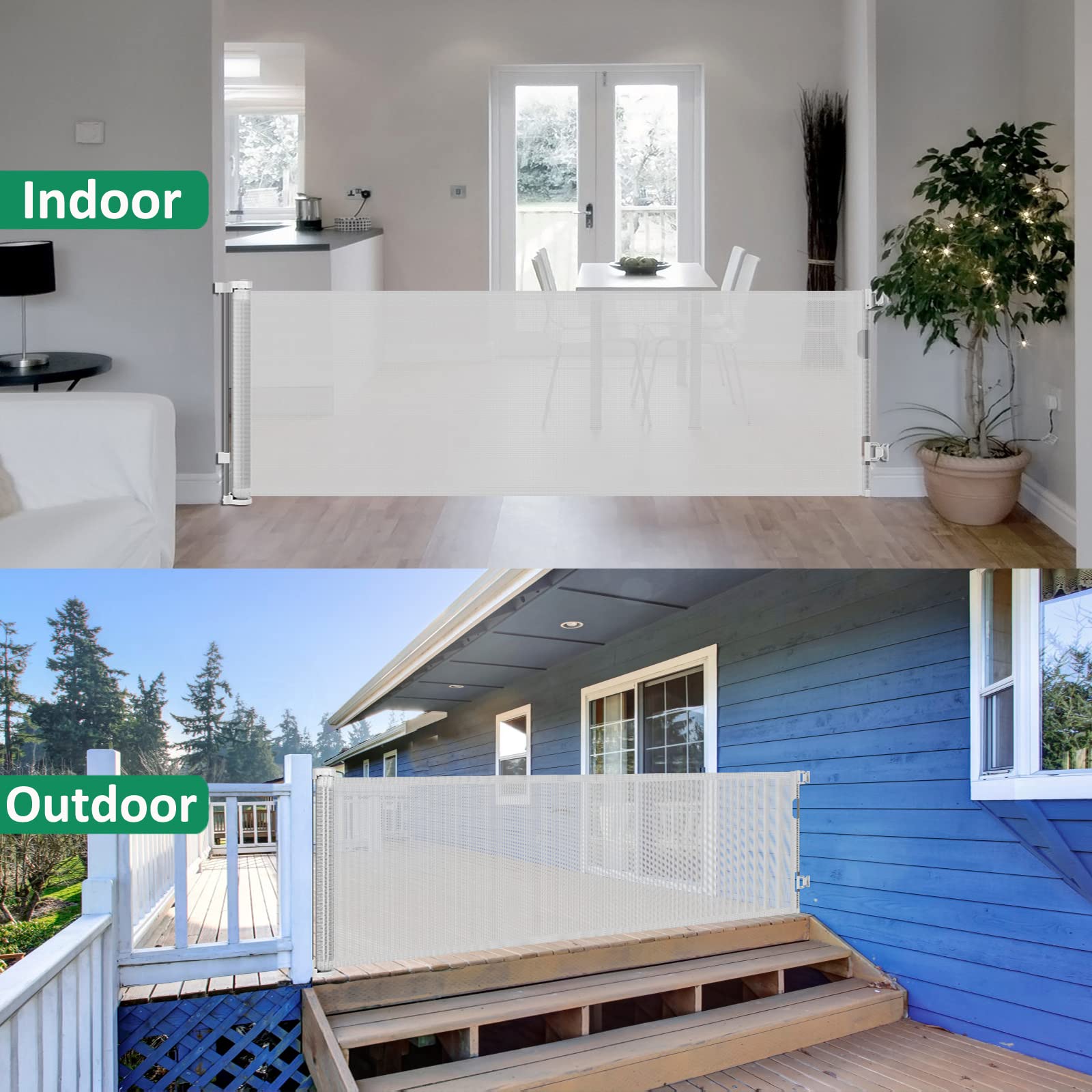 110 Inch Retractable Baby Gates For Large Openings Retractable Dog Gate Outdoor Retractable Gate Mesh Baby Gate Retractable Gates For Dogs Indoor Extra Long Baby Gate For Stairs, Doorways, Light Gray