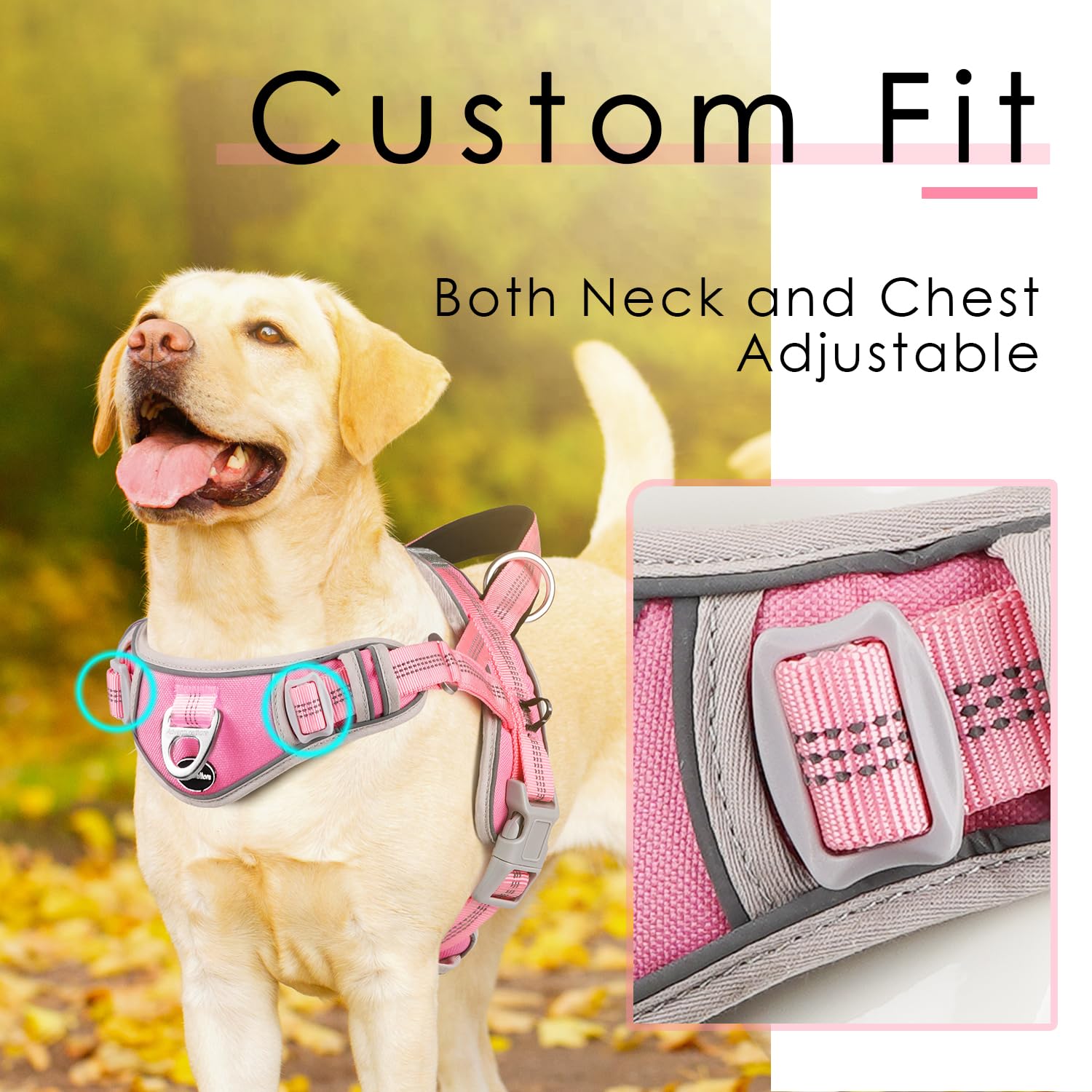 ADVENTUREMORE No Pull Dog Harness for Large Dogs, Adjustable Reflective Nylon Vest, Pink with QR Code Tag, Easy Control Front Clip