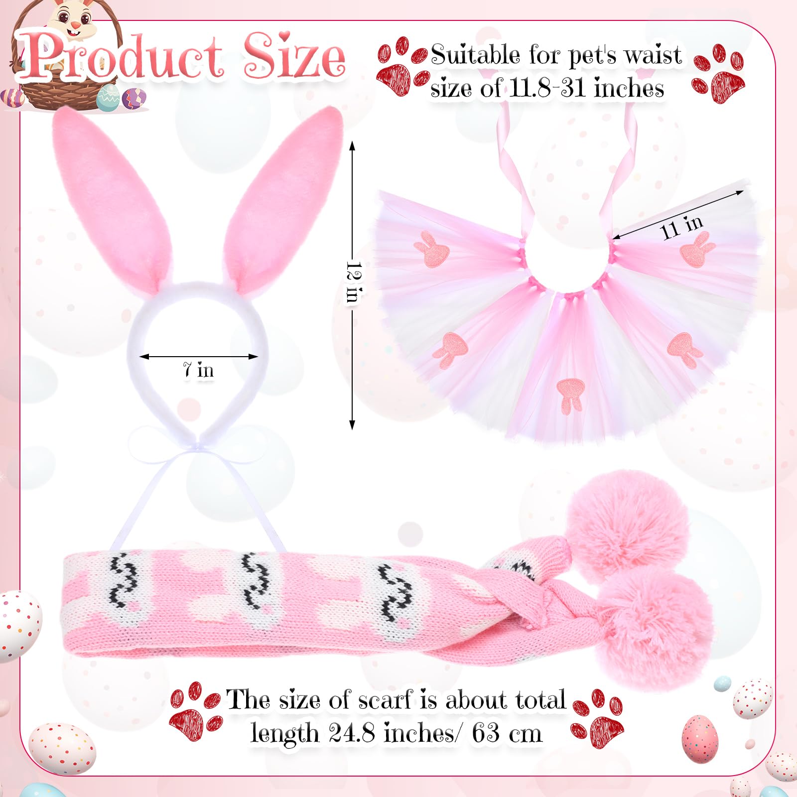 Siltriangle 3 Pieces Easter Dog Costume Set Including Easter Rabbit Ears Headband Easter Dog Tutu Dress Cute Pet Tutu Pink Easte