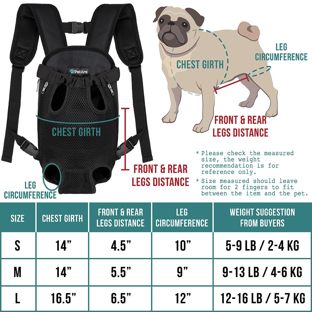 Petami Dog Carrier Backpack, Adjustable Pet Cat Front Carrier Backpack, Ventilated Dog Chest Carrier For Hiking Camping Travel, Sling Bag For Small Medium Dog Cat Puppies, Medium, 9-13 Lbs, Grey