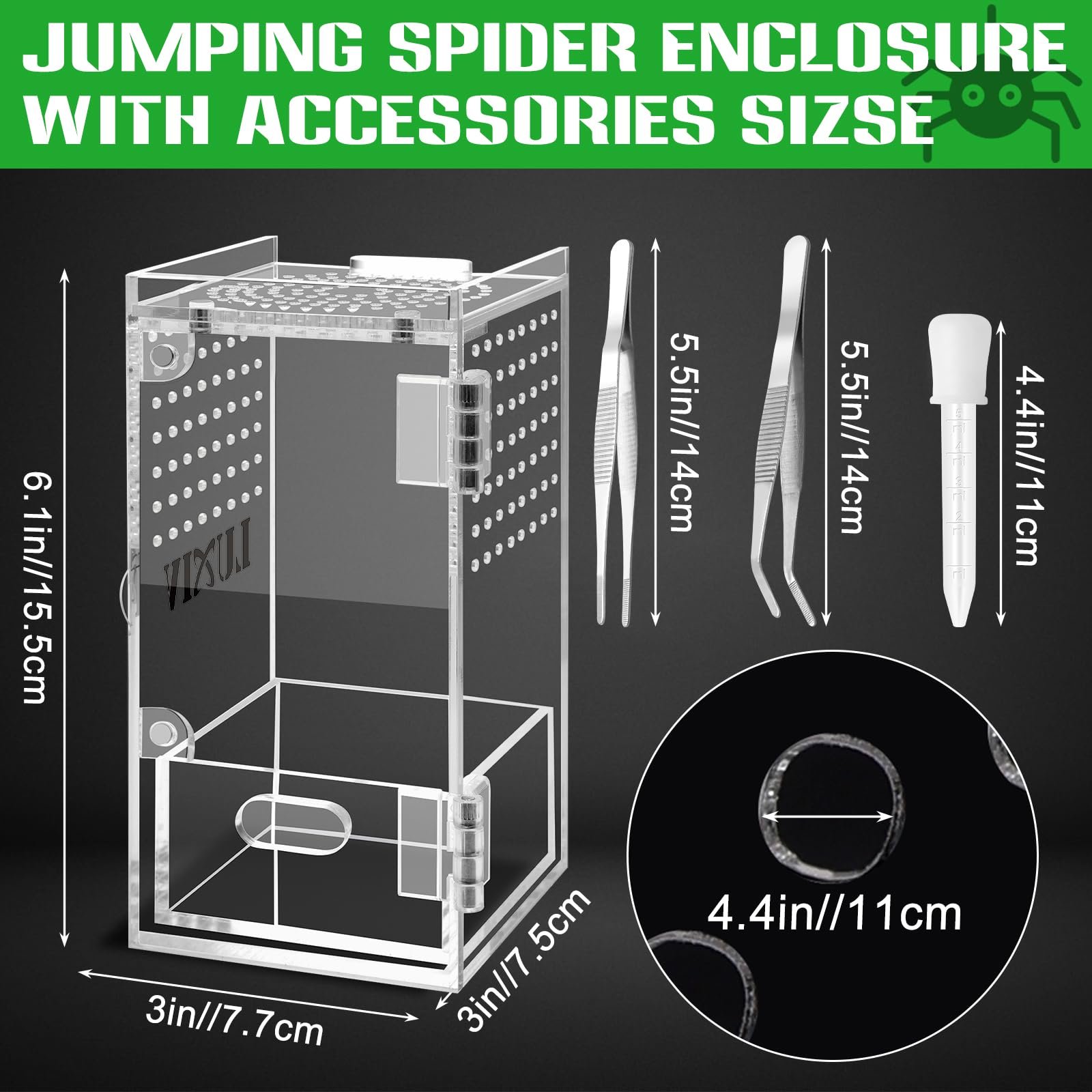 Mini Jumping Spider Enclosure With Tongs, Dropper, Luxiv Acrylic Micro Tarantula Enclosure For Insect Bug Terrarium Kit Clear Sp
