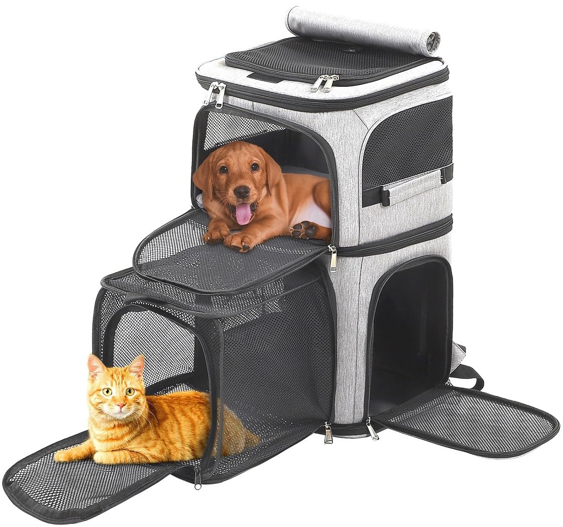 Expandable Cat Backpack Carrier for 2 Cats, Dog Backpack for 2 Small Pets Dogs, Cat Carrier for Large Cats Multiple Pets, 7 Wind