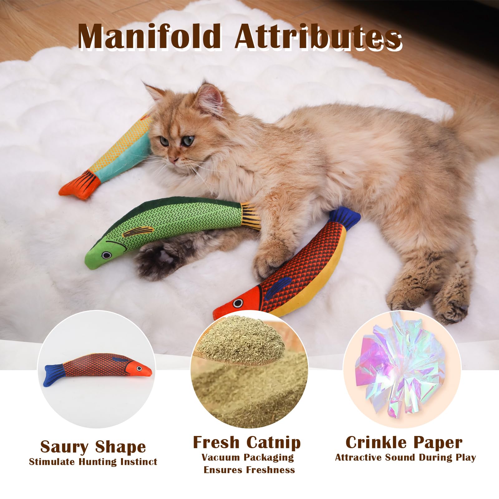 Owletwishes Cat Toys 4 Pack, Fish Shaped Catnip Toys With Crinkle Sound, Durable Interactive Chew & Kicker Toys For Indoor Cats,