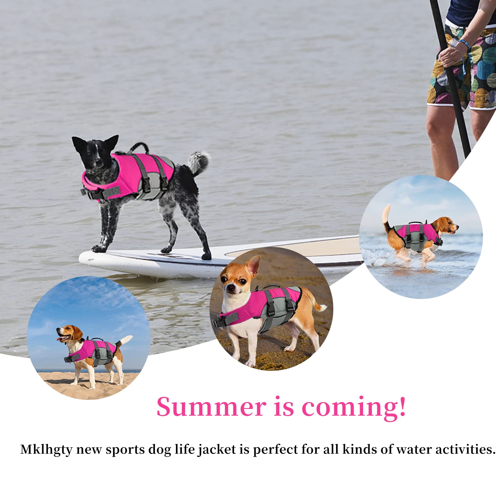 Mklhgty Dog Life Jacket, Reflective Adjustable Dog Life Vest With Rescue Handle For Swimming And Boating, Ripstop Pet Safety Life Preserver For Small, Medium And Large Dogs