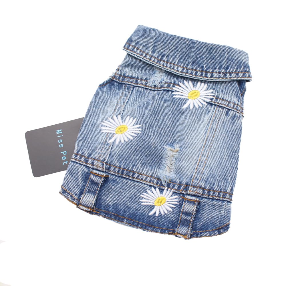 Pet Clothes Denim Dog Costume Summer Cowboy Vest Daisy Shirt Jeans Jacket Puppy Clothing for Chihuahua Yorkies
