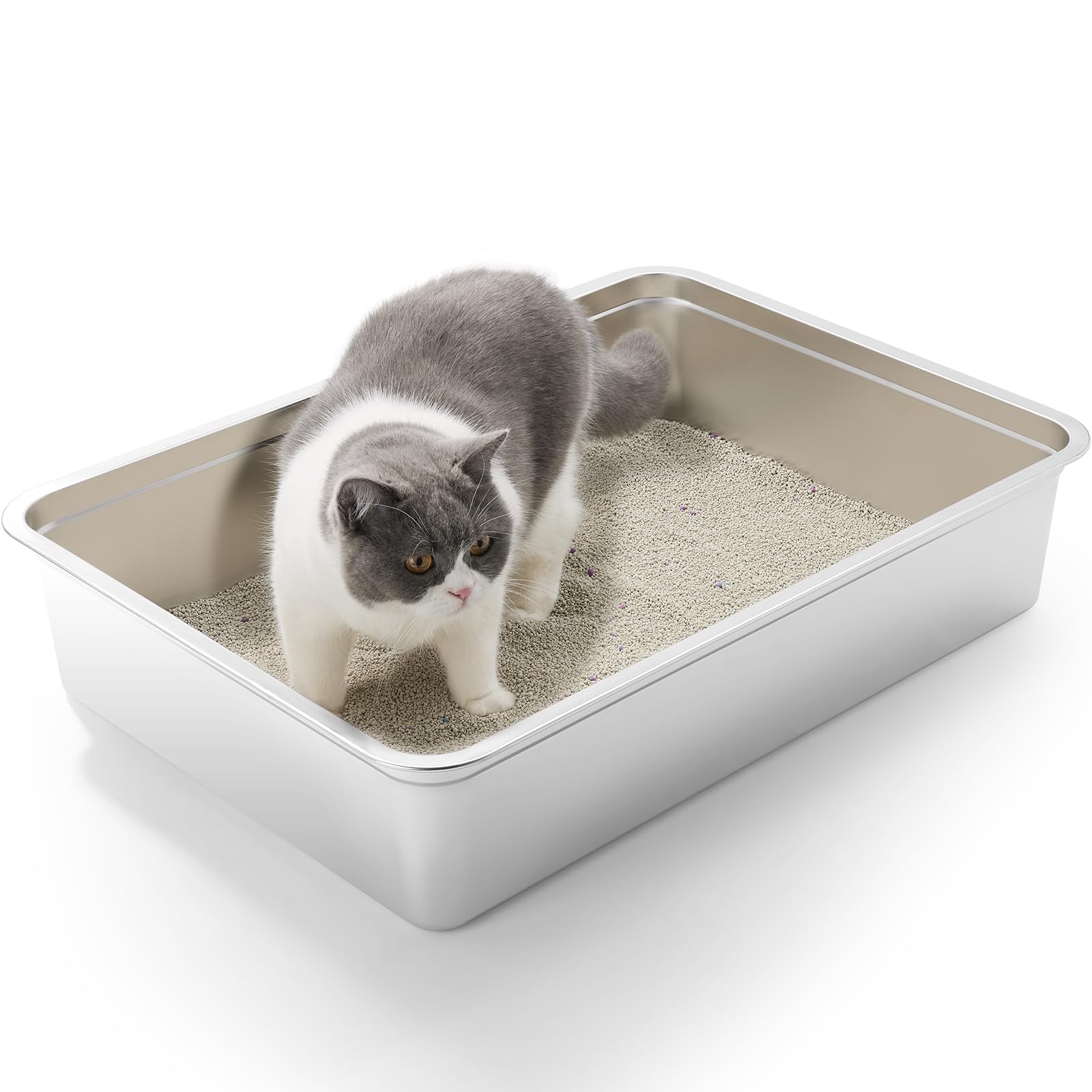 Yangbaga Extra Large Stainless Steel Litter Box, 28 X 20 X 6 Ultimate Metal Cat Litter Box With High Sides, Sturdy Long-Lasting 