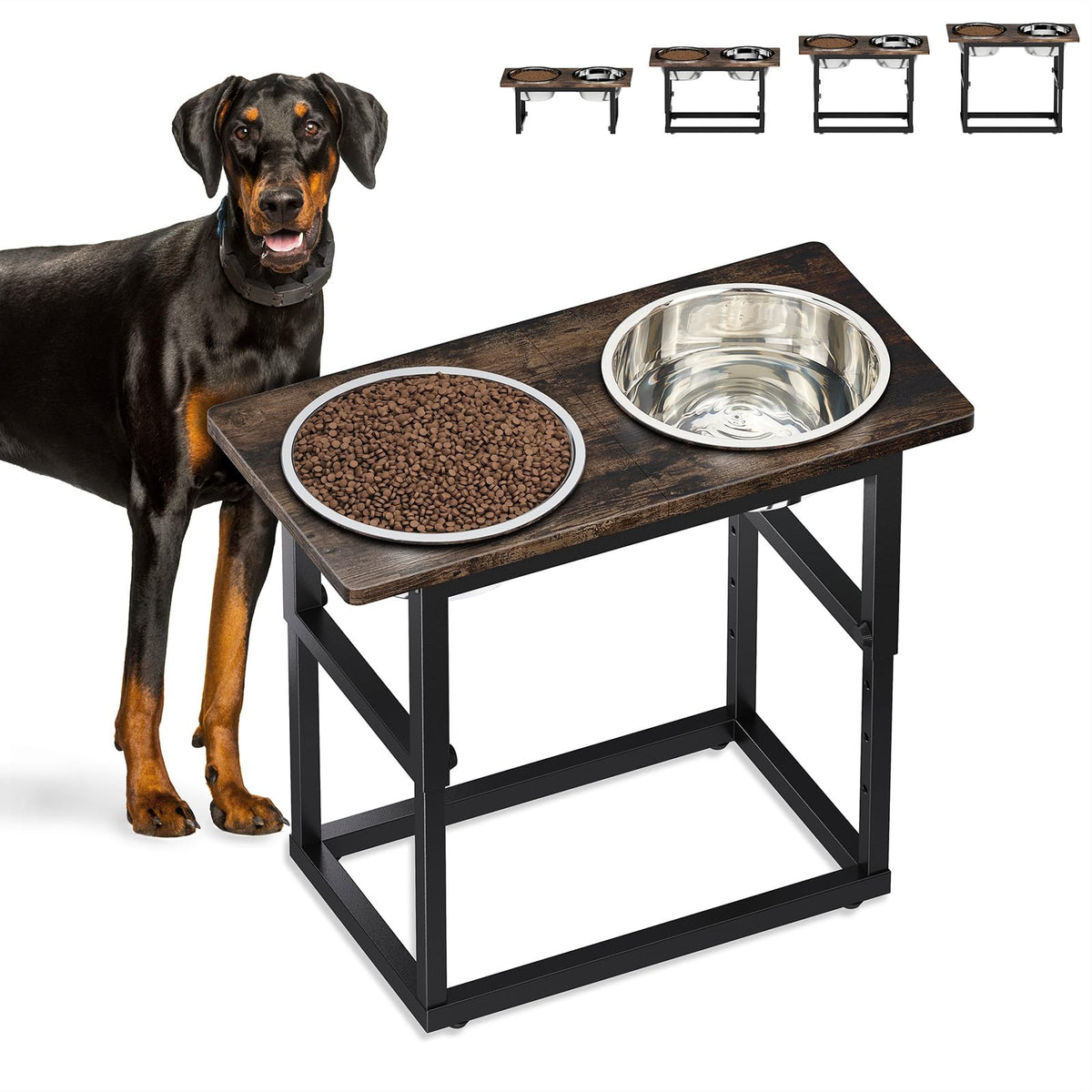 Zarler Elevated Dog Bowls for X-Large and Large Breed, 5 Adjustable Heights from 8.2'' - 17.3'', 2 Stainless Steel Bowls, 8.2'',