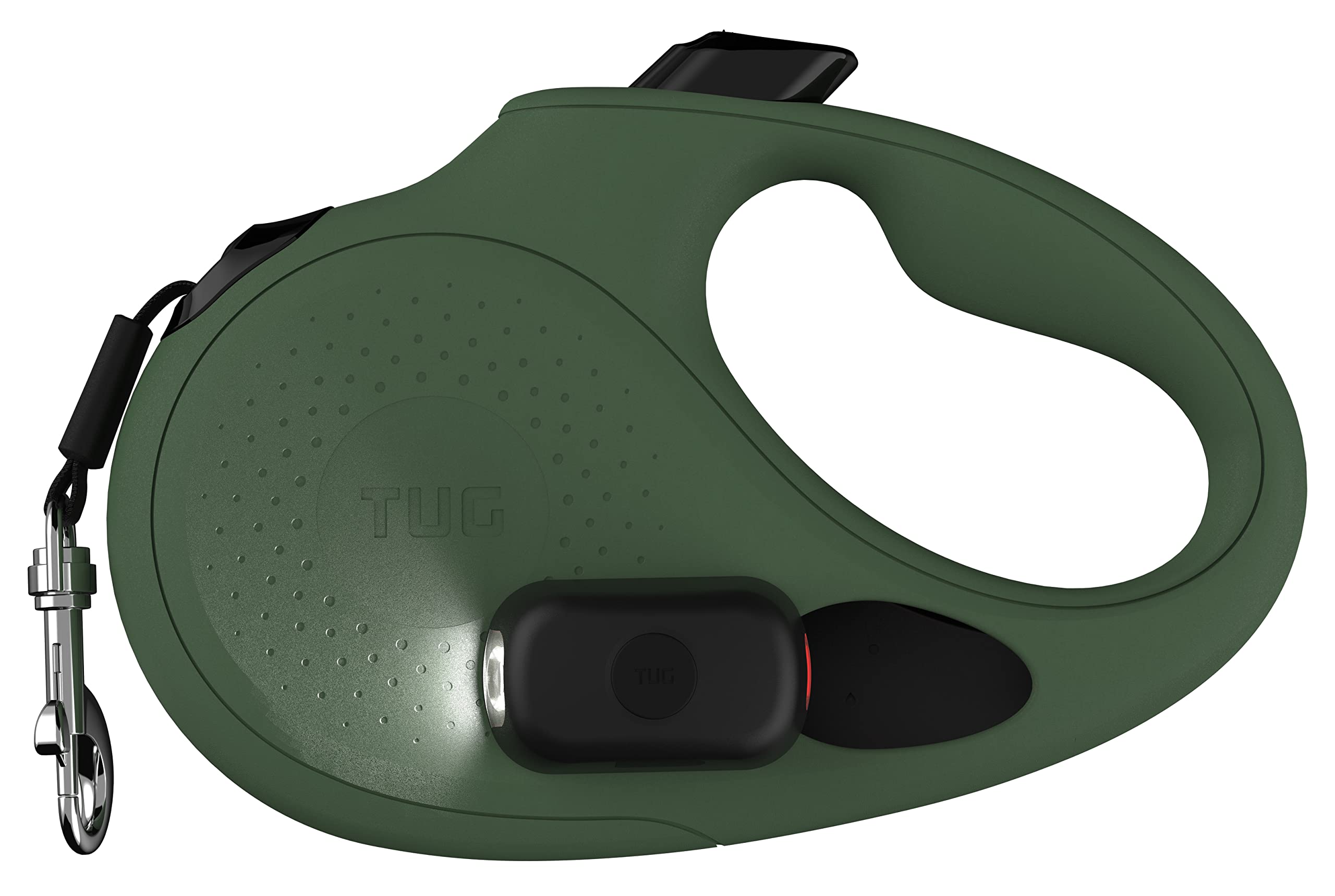 TUG Oval 360 Tangle-Free Retractable Dog Leash | Flashlight Included | Integrated Waste Bag Dispenser Pocket (Medium, Green)