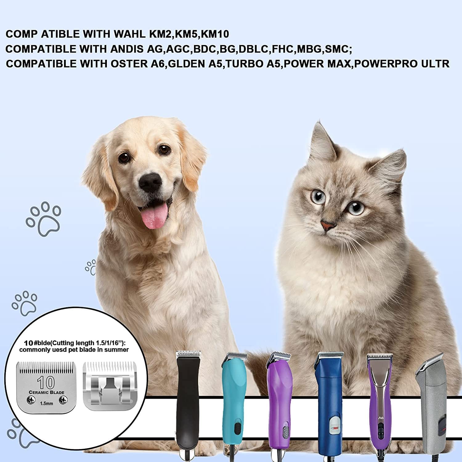 6Pack 10Blades Dog Grooming Replacement Blades Compatible With Andis Pet Clipper/Oster A5/Wahl Km Series Dog Clipper,Ceramic Bla