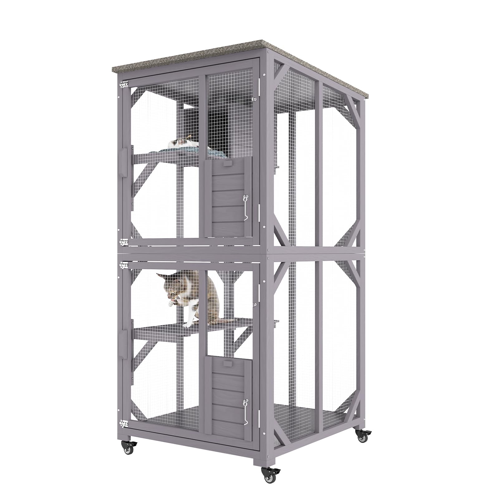 VEVOR 3-Tier Cat Playpen Catio with Wheels, Resting Box, Waterproof Roof, Windows & Doors, Removable Tray