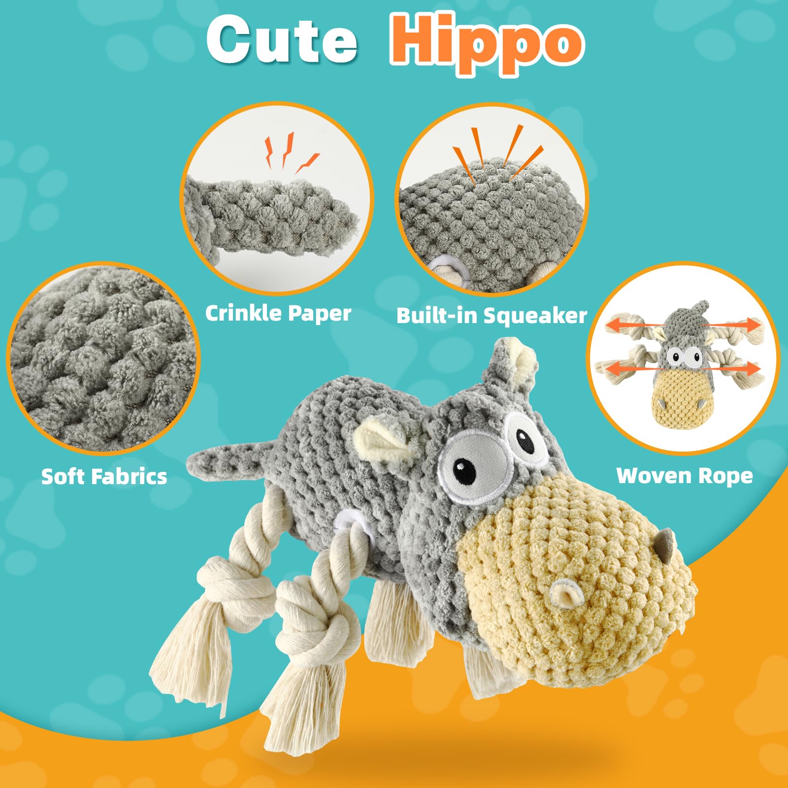 Tooptate Dog Toys For Aggressive Chewers - Squeaky Dog Toys To Keep Them Busy For Large Dogs (Gray, Medium)