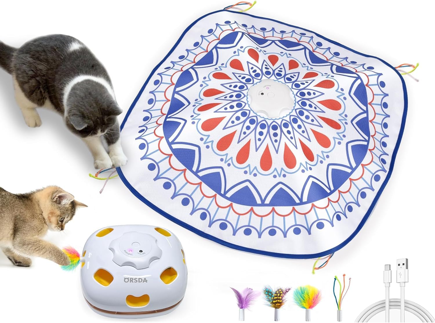 Orsda Cat Toys, 4 In 1 Interactive Cat Toys For Indoor Kitten, Automatic Electric Enrichment Hide And Seek, Chase The Feather, 8