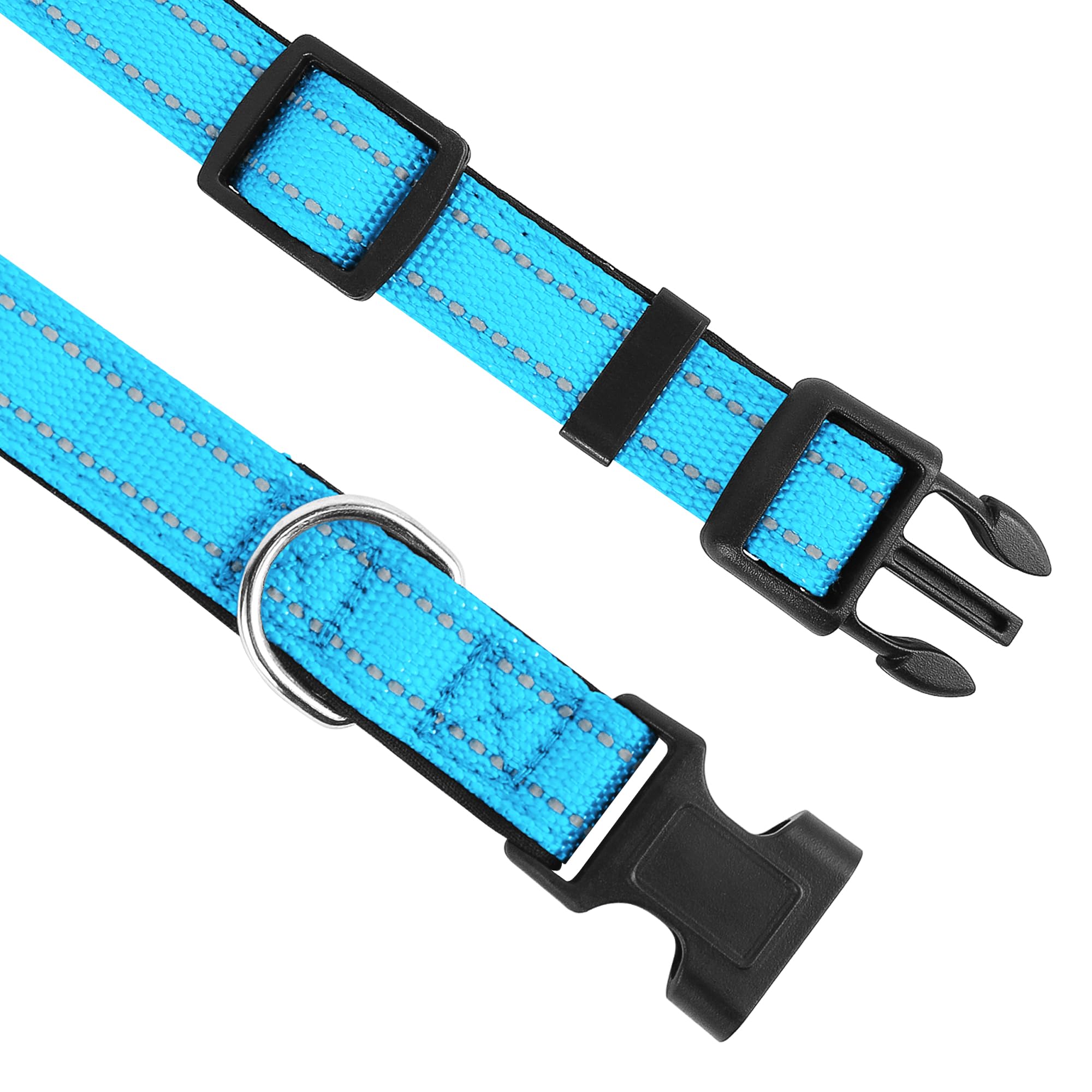 Pwod Reflective Dog Collar, Adjustable Soft Neoprene Padded Nylon Pet Collars With Buckle For Extra Large Dogs, Sky Blue,Xl