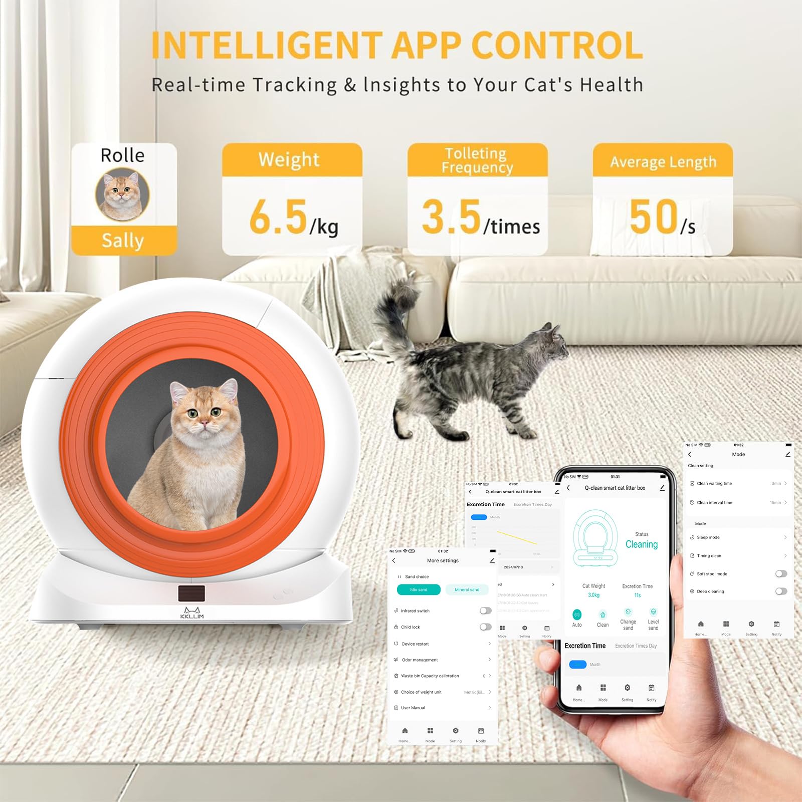 Self-Cleaning Cat Litter Box, New Model Anti-Pinch Automatic Box for Multiple Cats, Safety Large Cat Litter Box, WiFi-2.4G/APP C