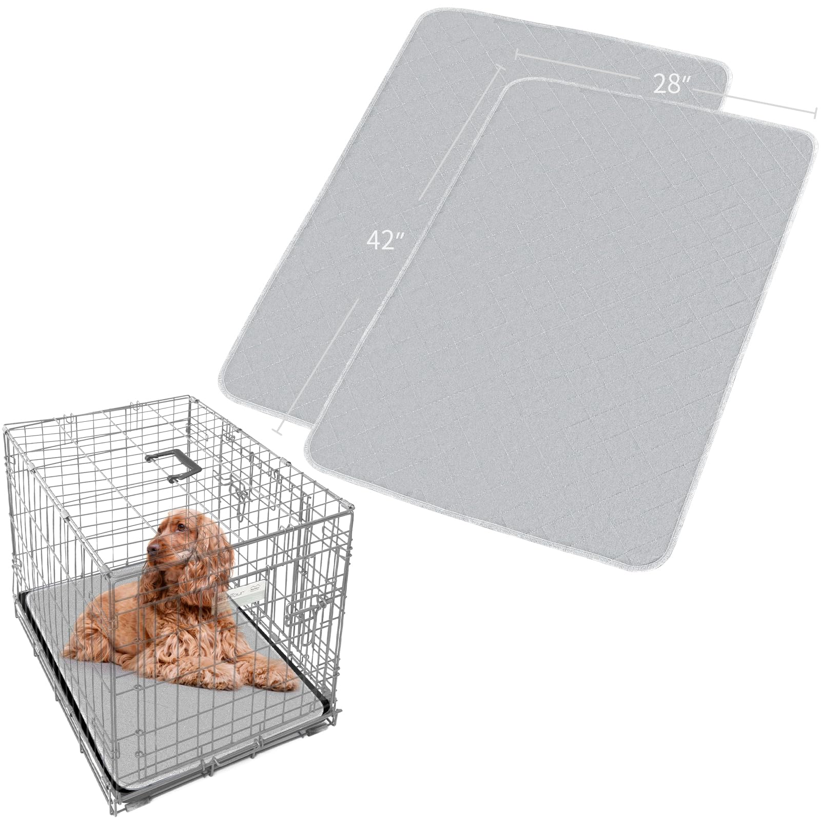 Dog Crate Mat And Washable Pee Pads For Dogs 2 Pack(42'X28'), Waterproof Dog Mat For Crate, Non-Slip Reusable Quilted Puppy Crate Training Pads, Fits 42 Inch Dog Crates