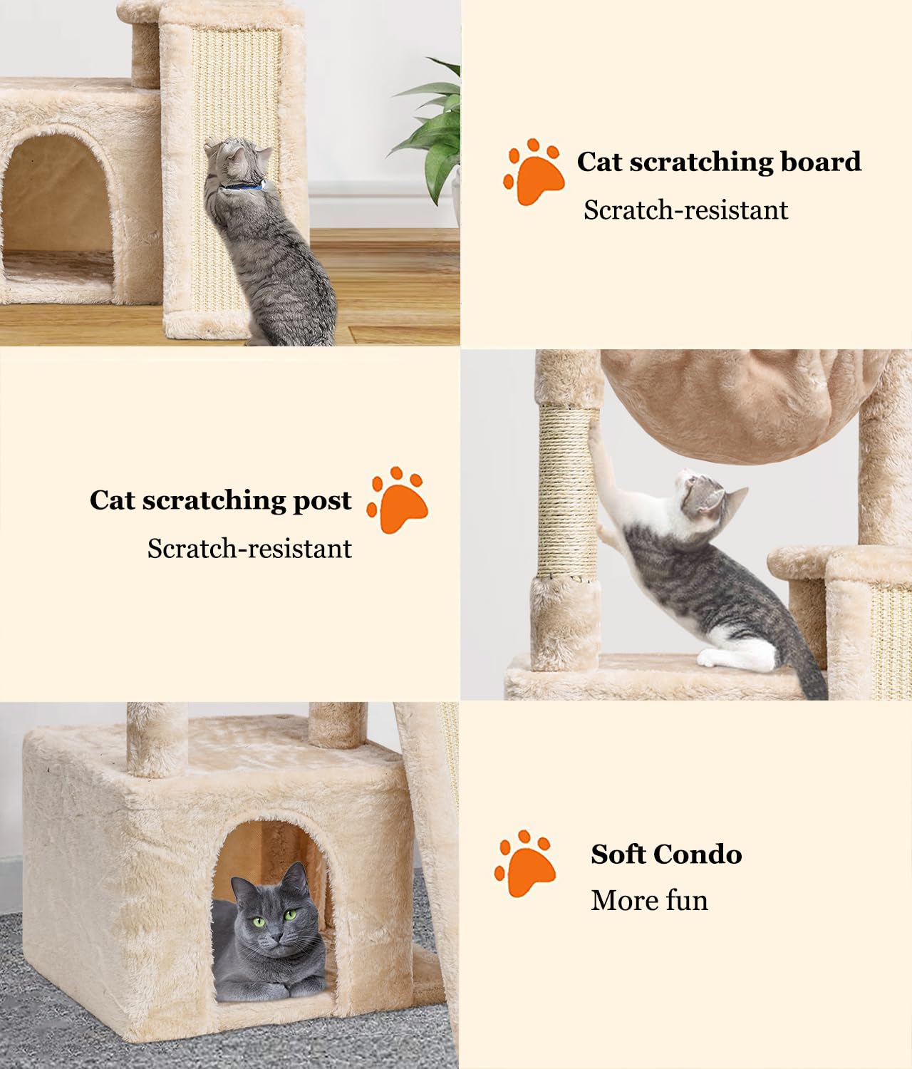 Syandlvy Cat Tree For Indoor Cats Large Adults, Modern Activity Tower With Scratching Posts & Board, Condo With Plush Perch, Cli