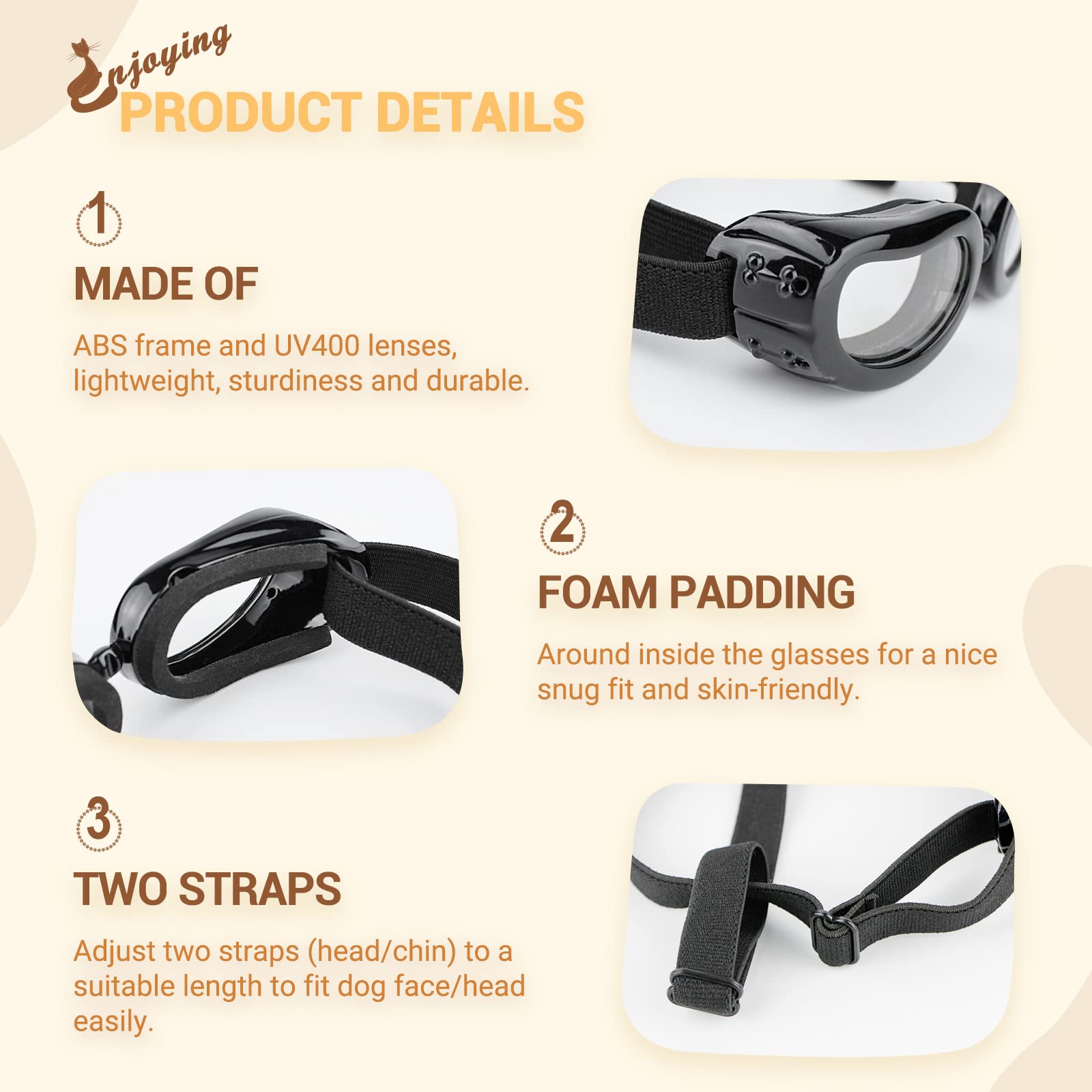 Enjoying Clear Dog Goggles Small Breed, Uv Protection Dog Sunglasses Small Breed, Driving Puppy Eye Protection, Windproof Dustpr